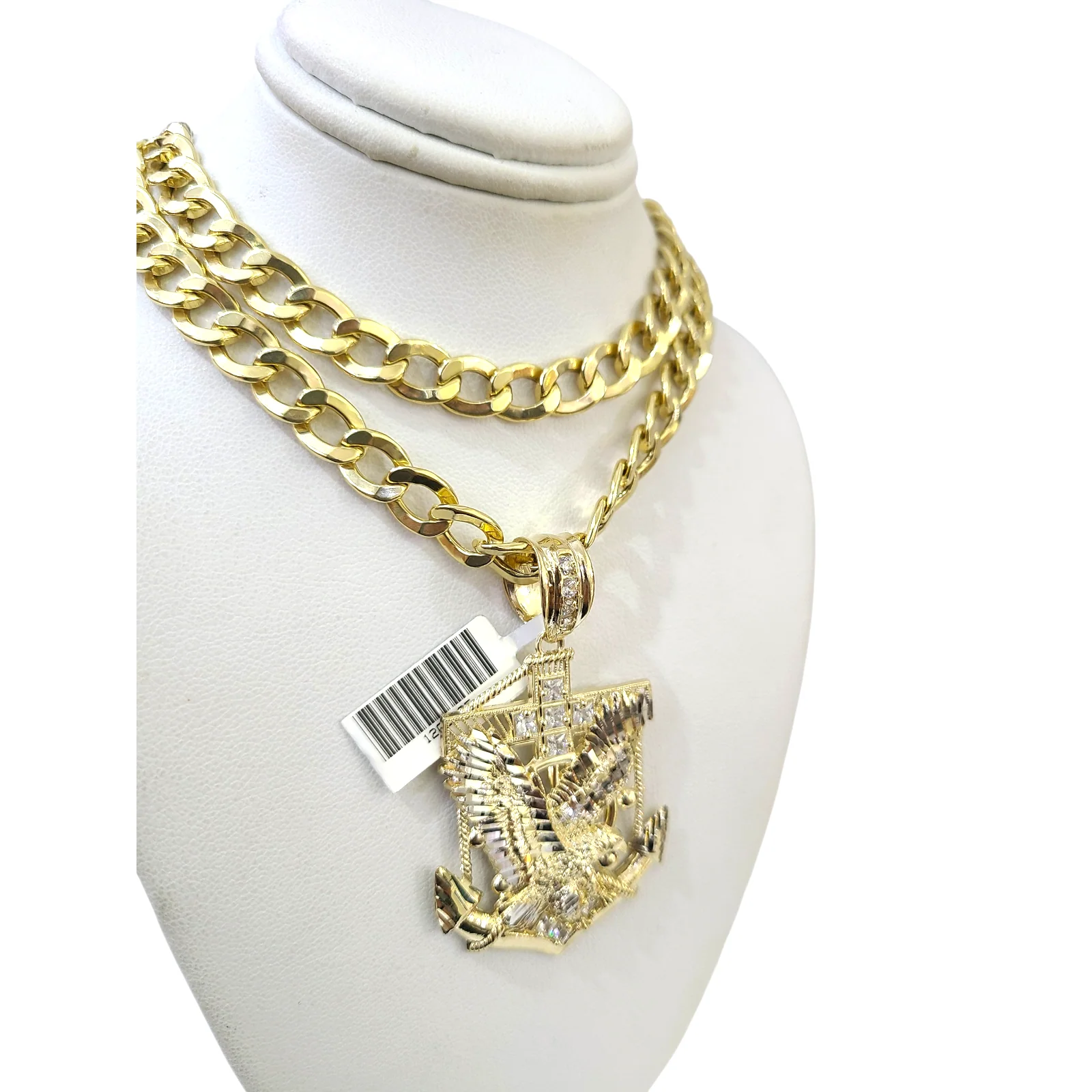 10k Yellow Gold Cuban Curb Chain SET Eagle Anchor Pendant Charm 8mm Necklace Men - Image 4