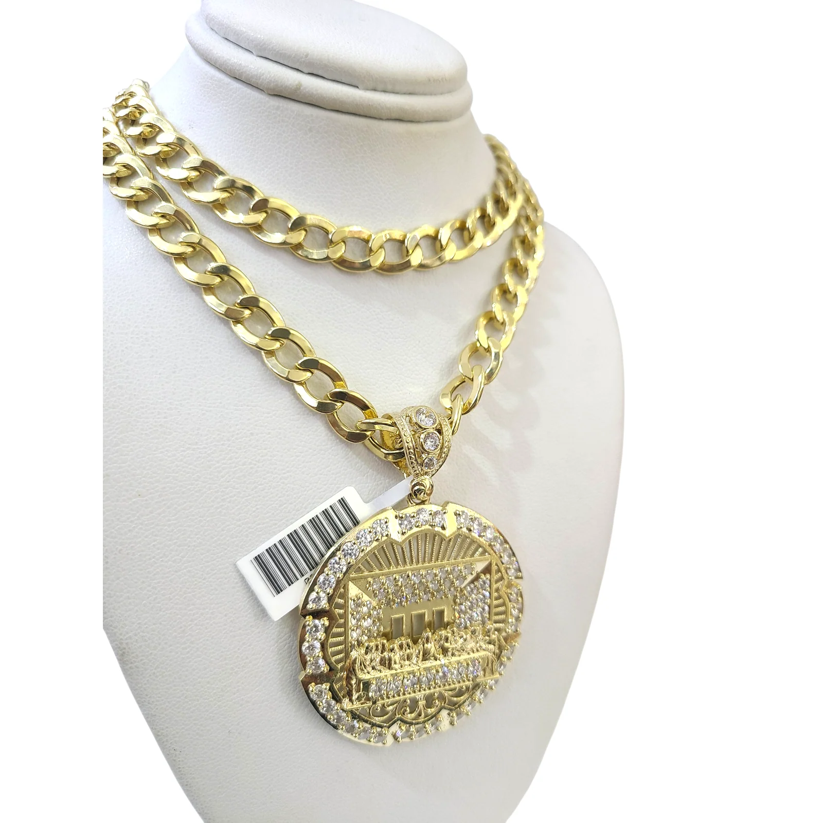 10k Yellow Gold Cuban Curb Chain SET Last Supper Pendant Charm 8mm Necklace Men - Image 5