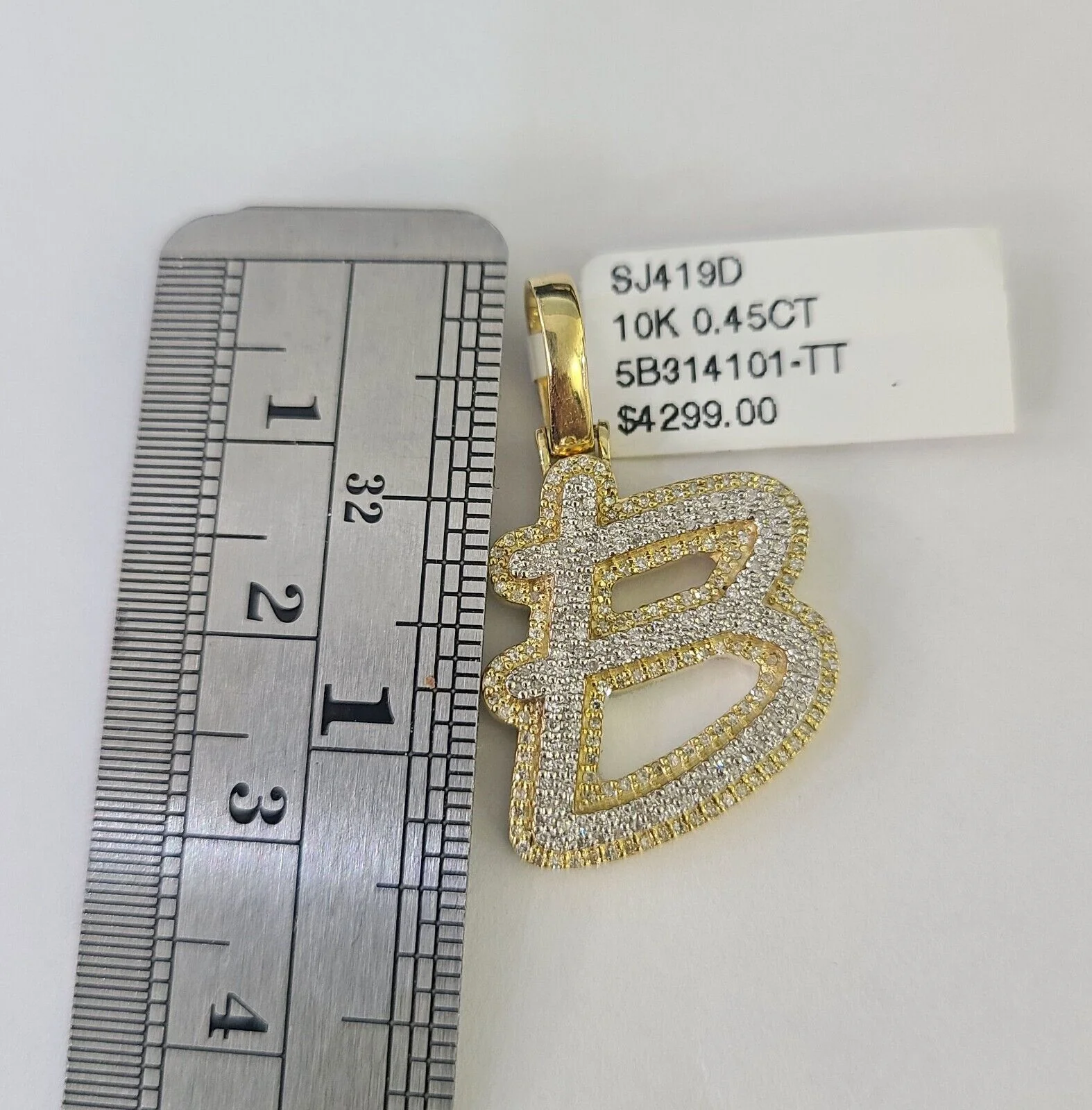 10k Yellow Gold Diamond B Charm Pendant Initial Alphabet Letter Real Genuine - Image 2