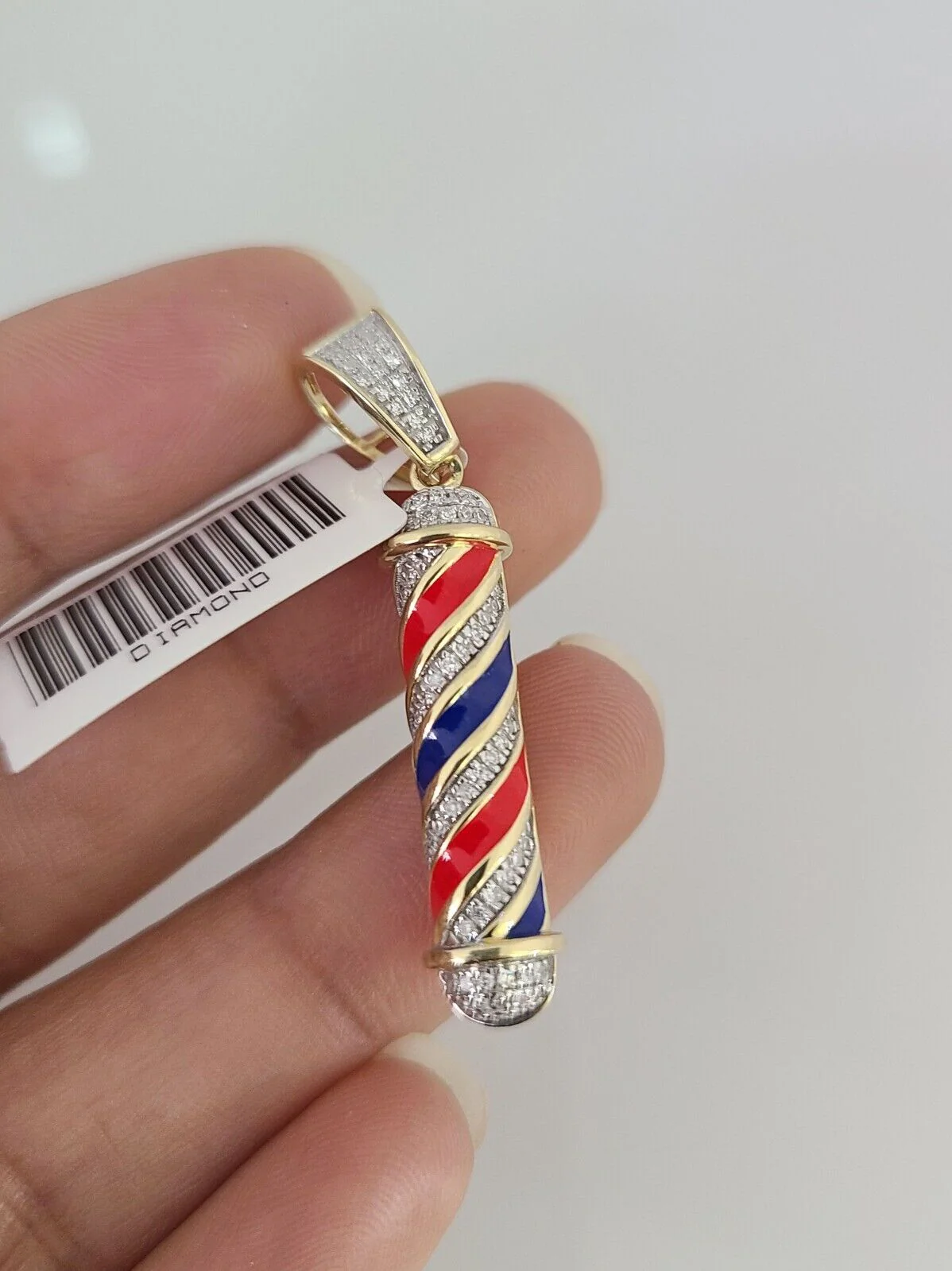 10k Yellow Gold Diamond Barber Shop Charm Real 10Kt Pendant Natural Genuine - Image 2
