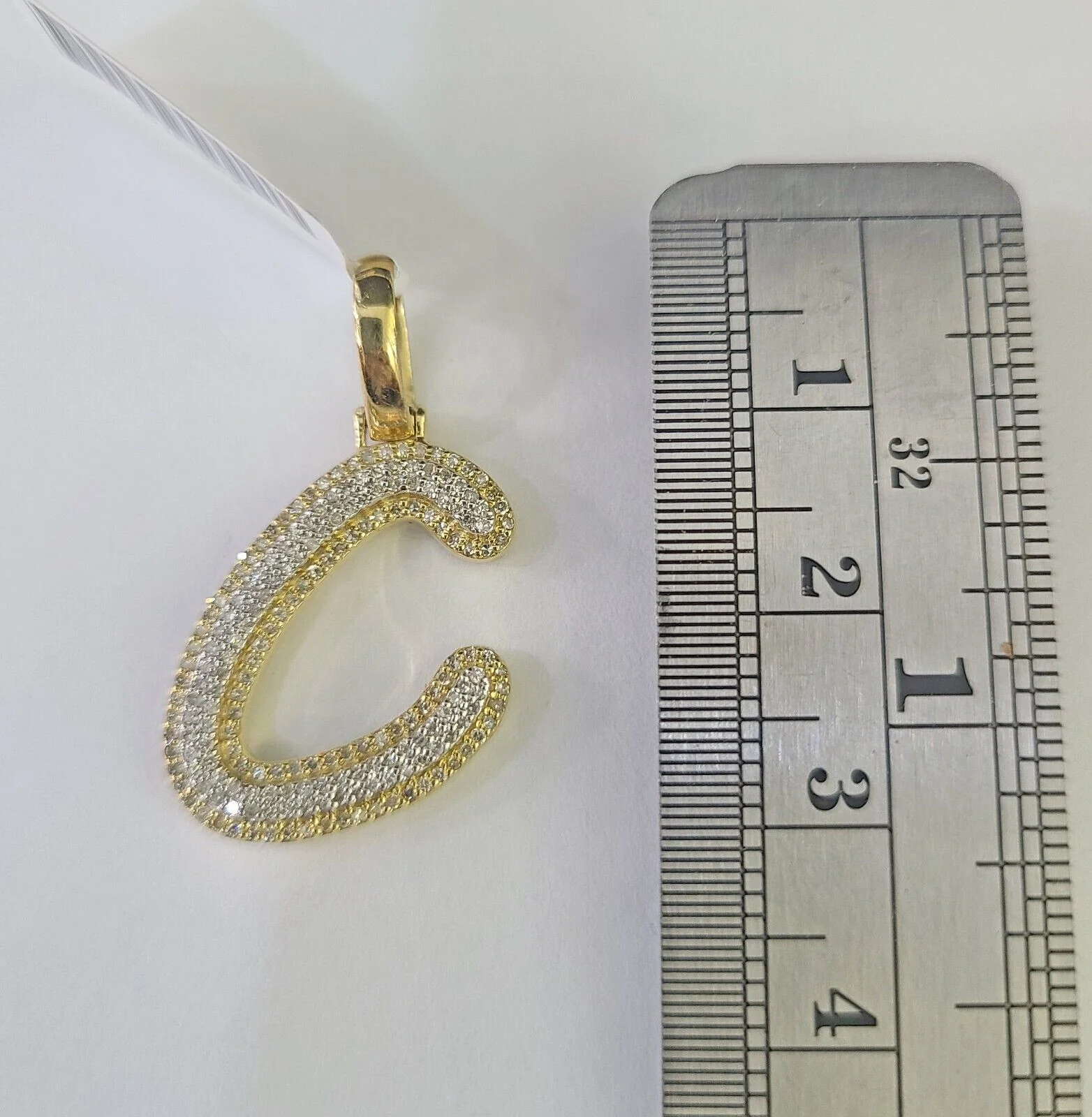 10k Yellow Gold Diamond C Charm Pendant Initial Alphabet Letter Real Genuine - Image 2