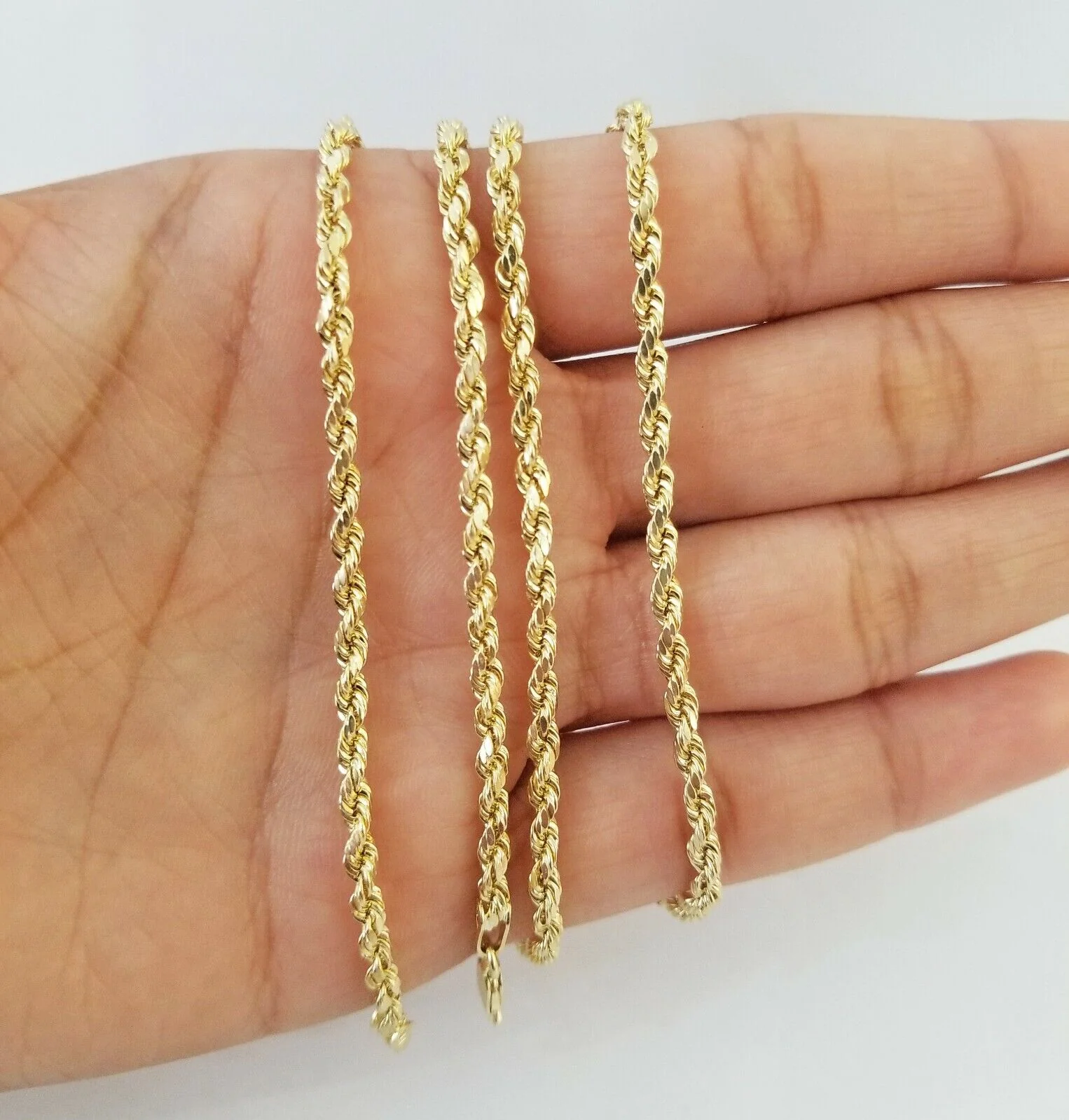 10K Yellow Gold Diamond Charm rope chain 3mm 22" SET & Pillow Pendant & Neckalce - Image 6