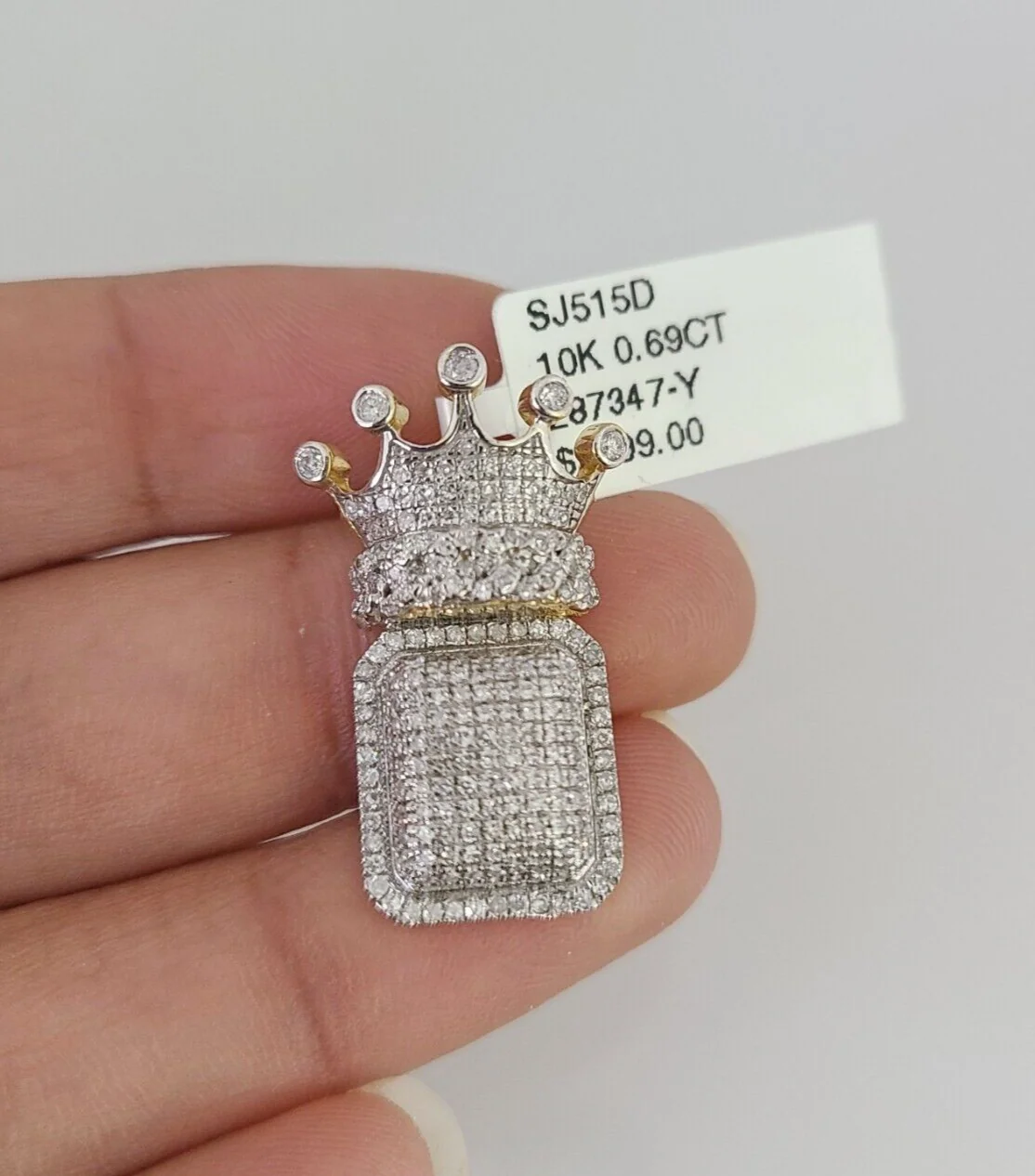 10k Yellow Gold Diamond Crown King Charm Real 10Kt Pendant Natural Genuine