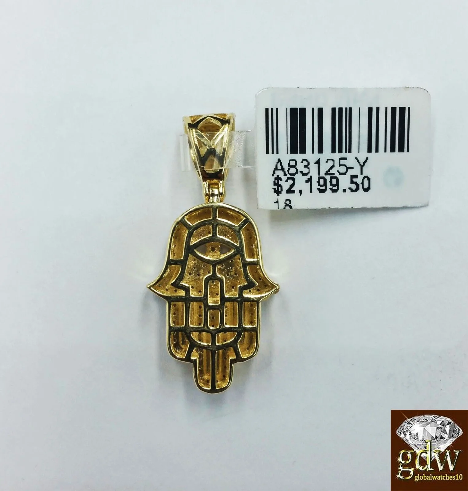 10k Yellow Gold Diamond Hamsa Hand Charm and 22" Miami Cuban Chain - Image 3