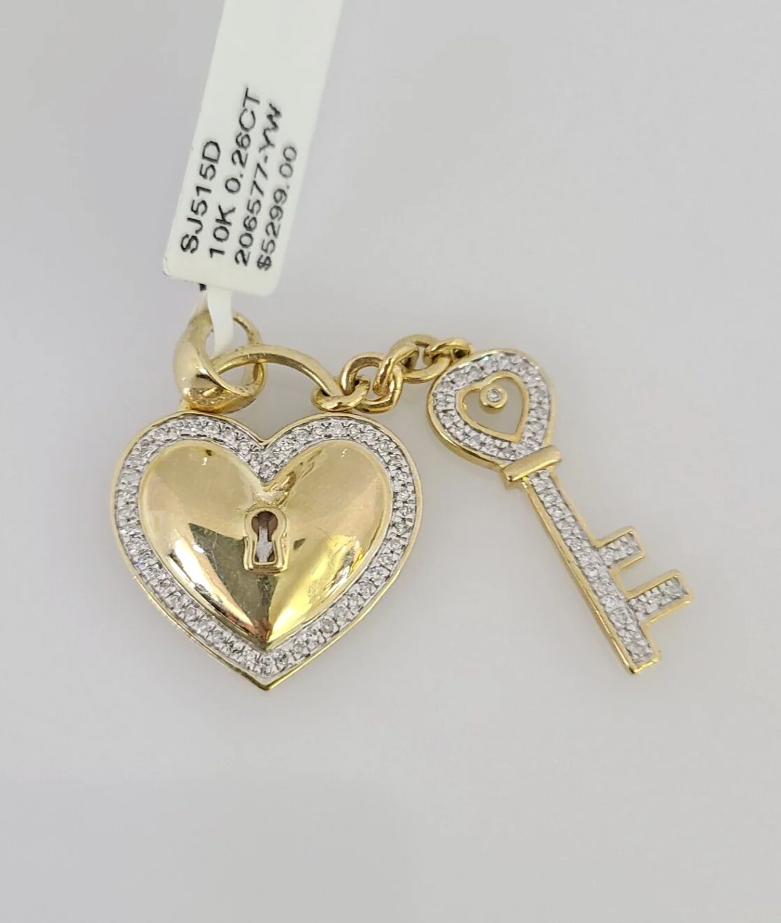 10k Yellow Gold Diamond Heart Key Charm Real 10Kt Pendant Natural Genuine