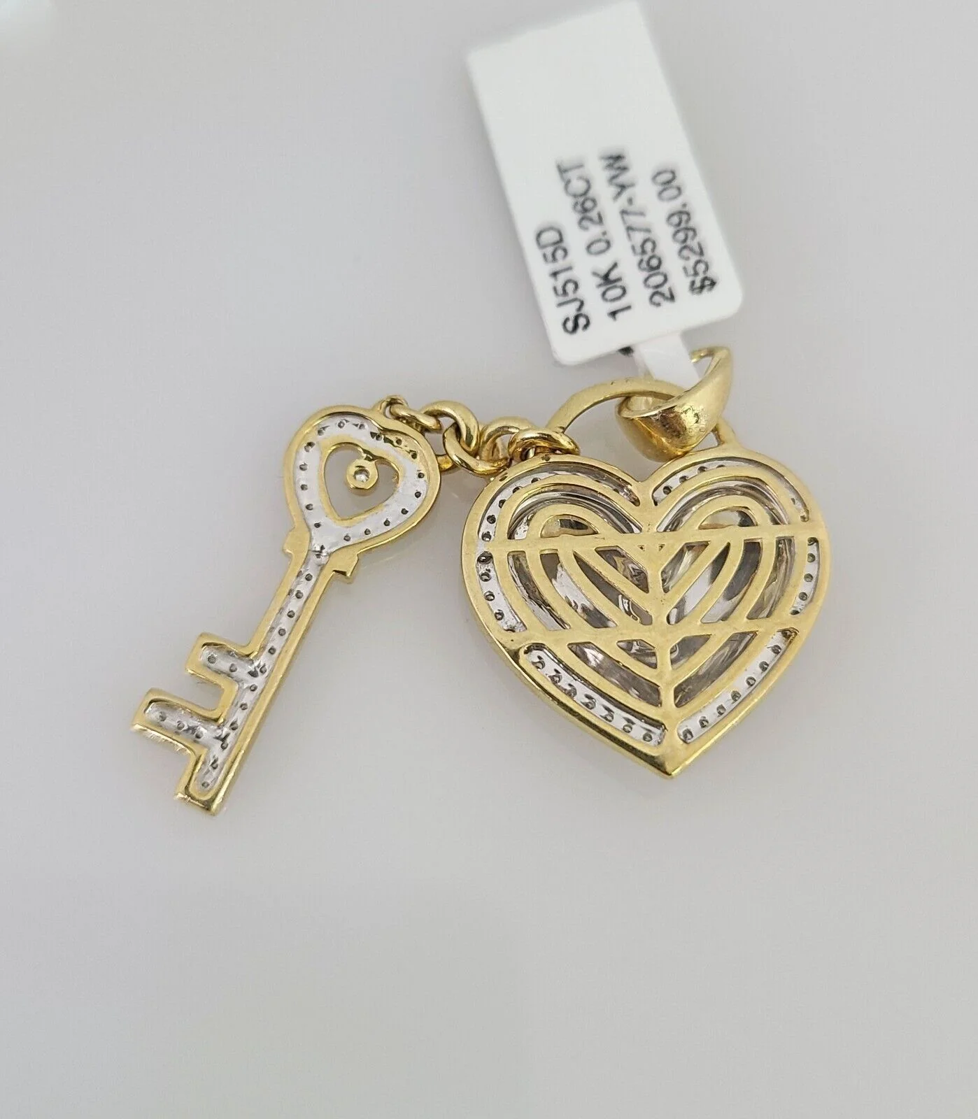 10k Yellow Gold Diamond Heart Key Charm Real 10Kt Pendant Natural Genuine - Image 2