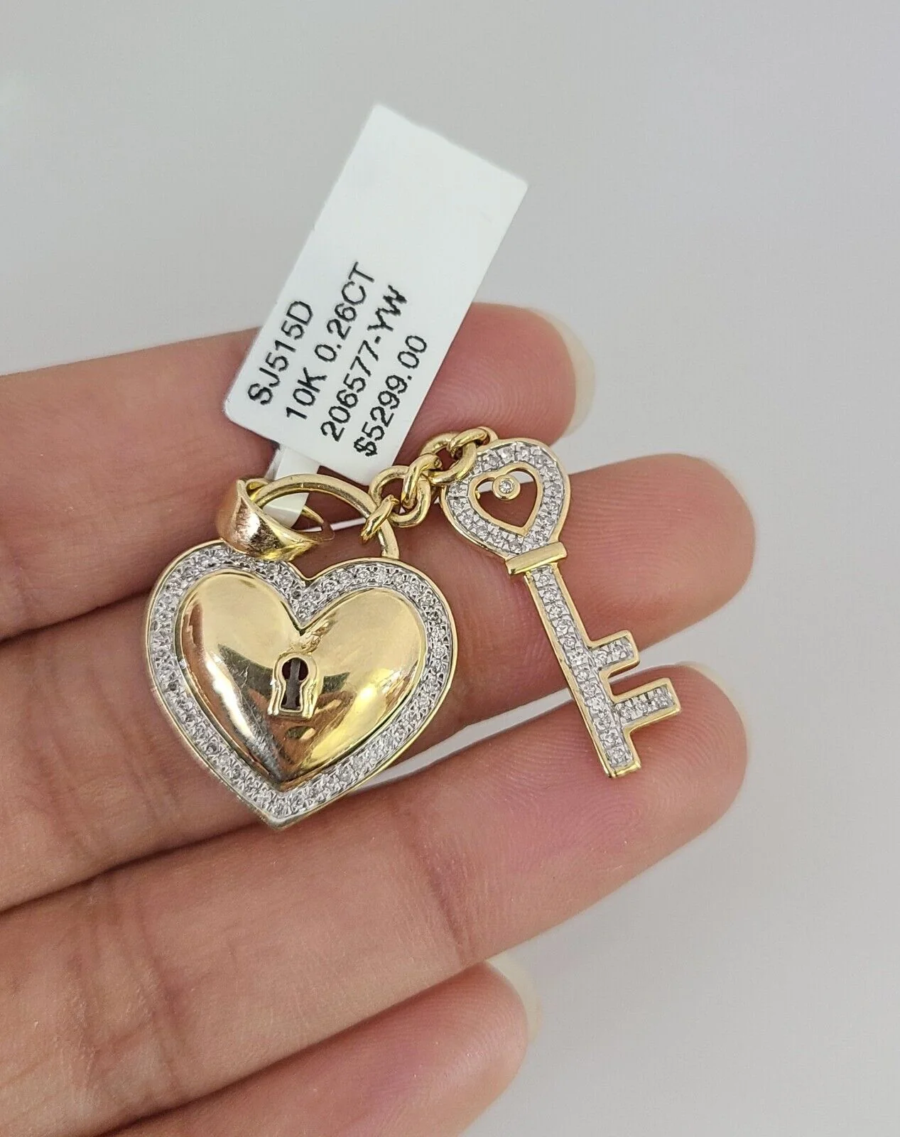 10k Yellow Gold Diamond Heart Key Charm Real 10Kt Pendant Natural Genuine - Image 3
