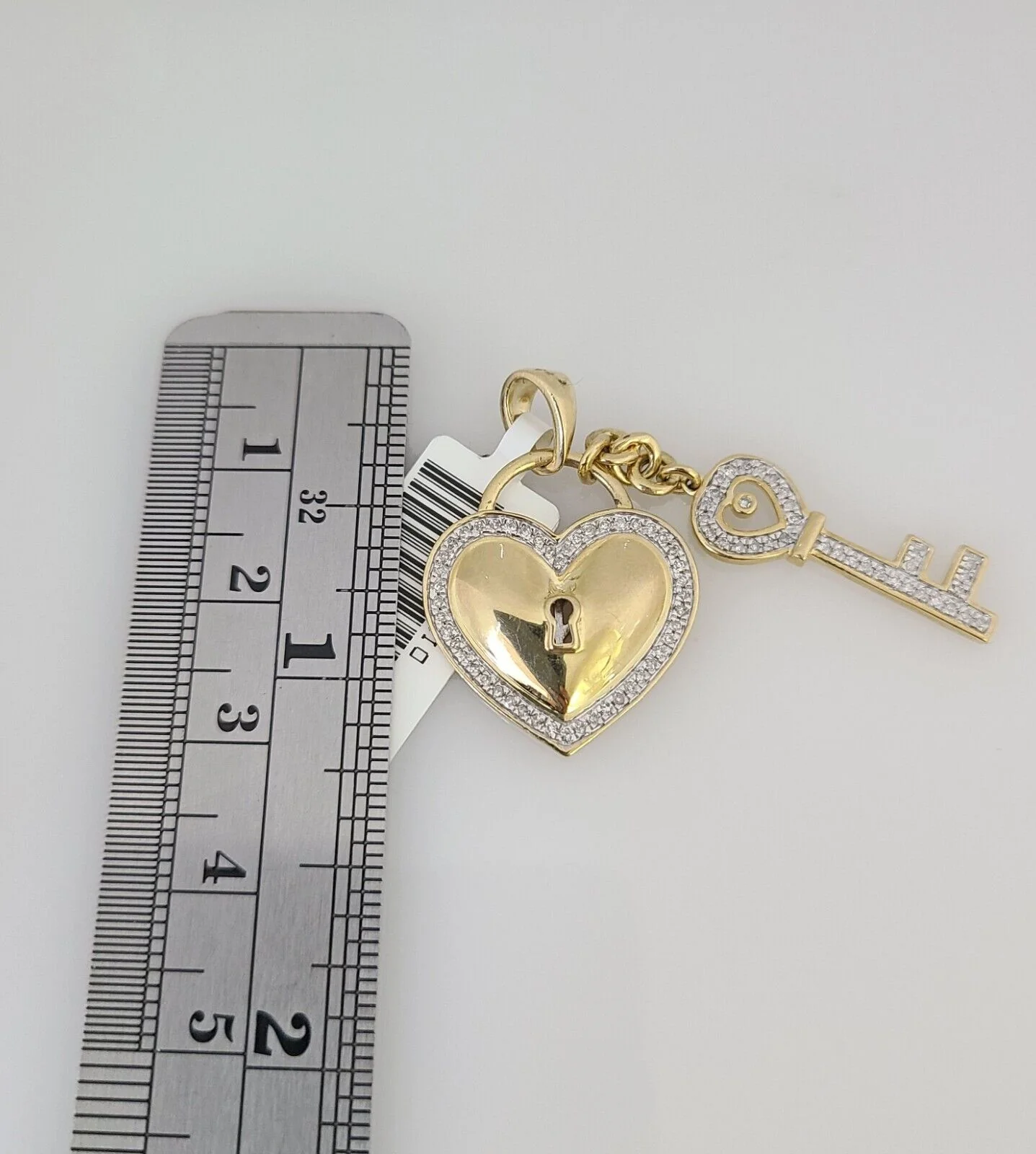 10k Yellow Gold Diamond Heart Key Charm Real 10Kt Pendant Natural Genuine - Image 4
