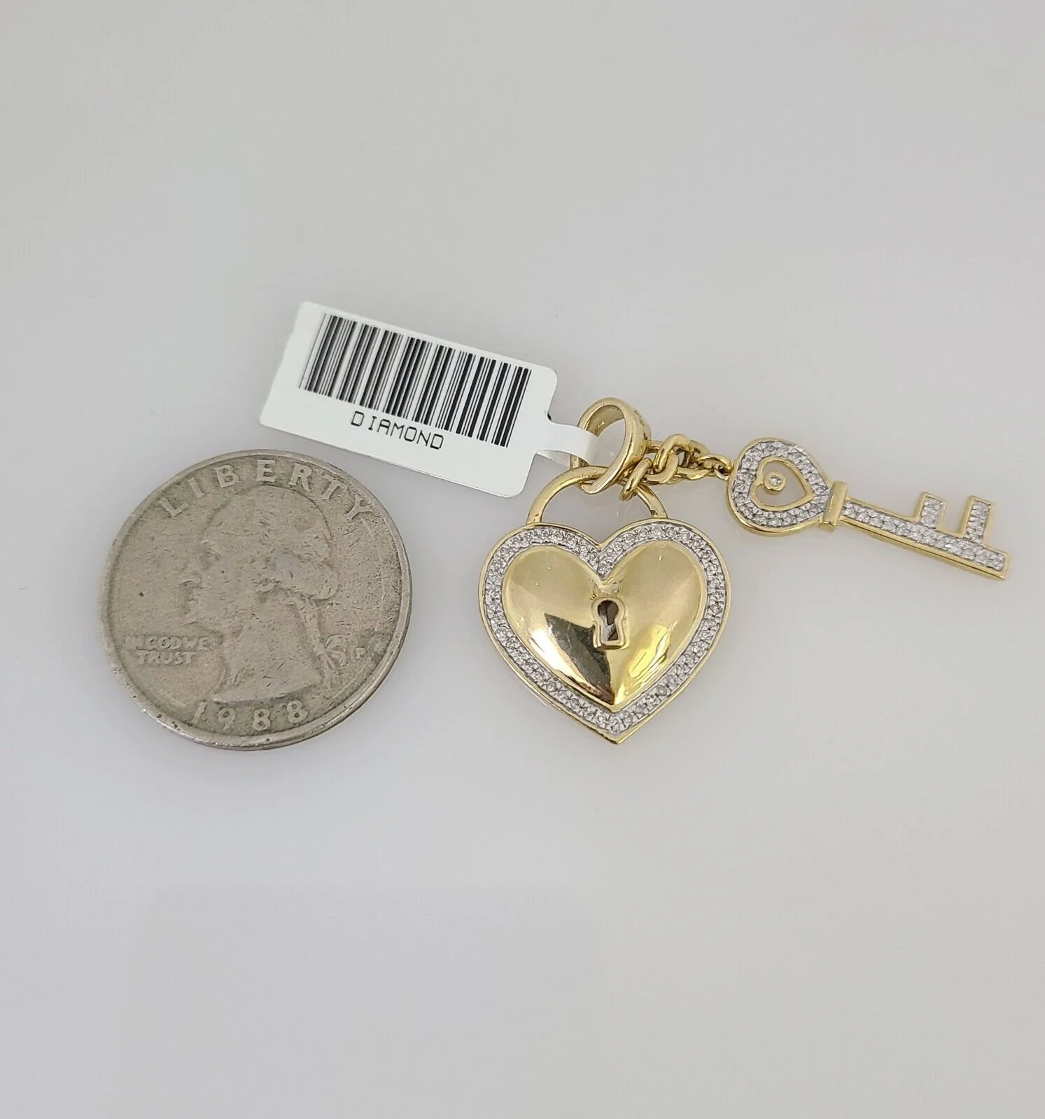 10k Yellow Gold Diamond Heart Key Charm Real 10Kt Pendant Natural Genuine - Image 6