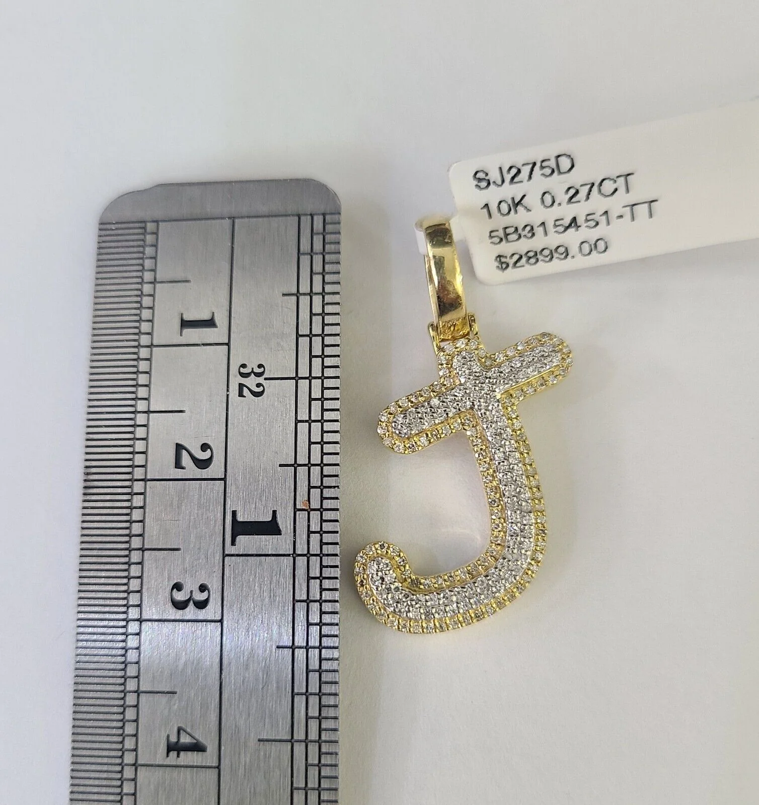 10k Yellow Gold Diamond J Charm Pendant Initial Alphabet Letter Real Genuine - Image 2