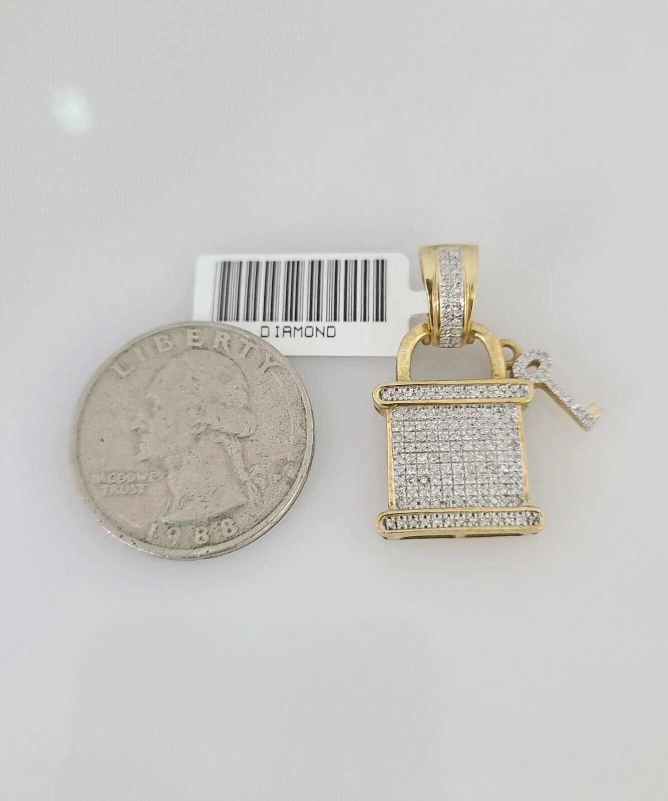 10k Yellow Gold Diamond Lock Key Charm Real 10Kt Pendant Natural Genuine - Image 6
