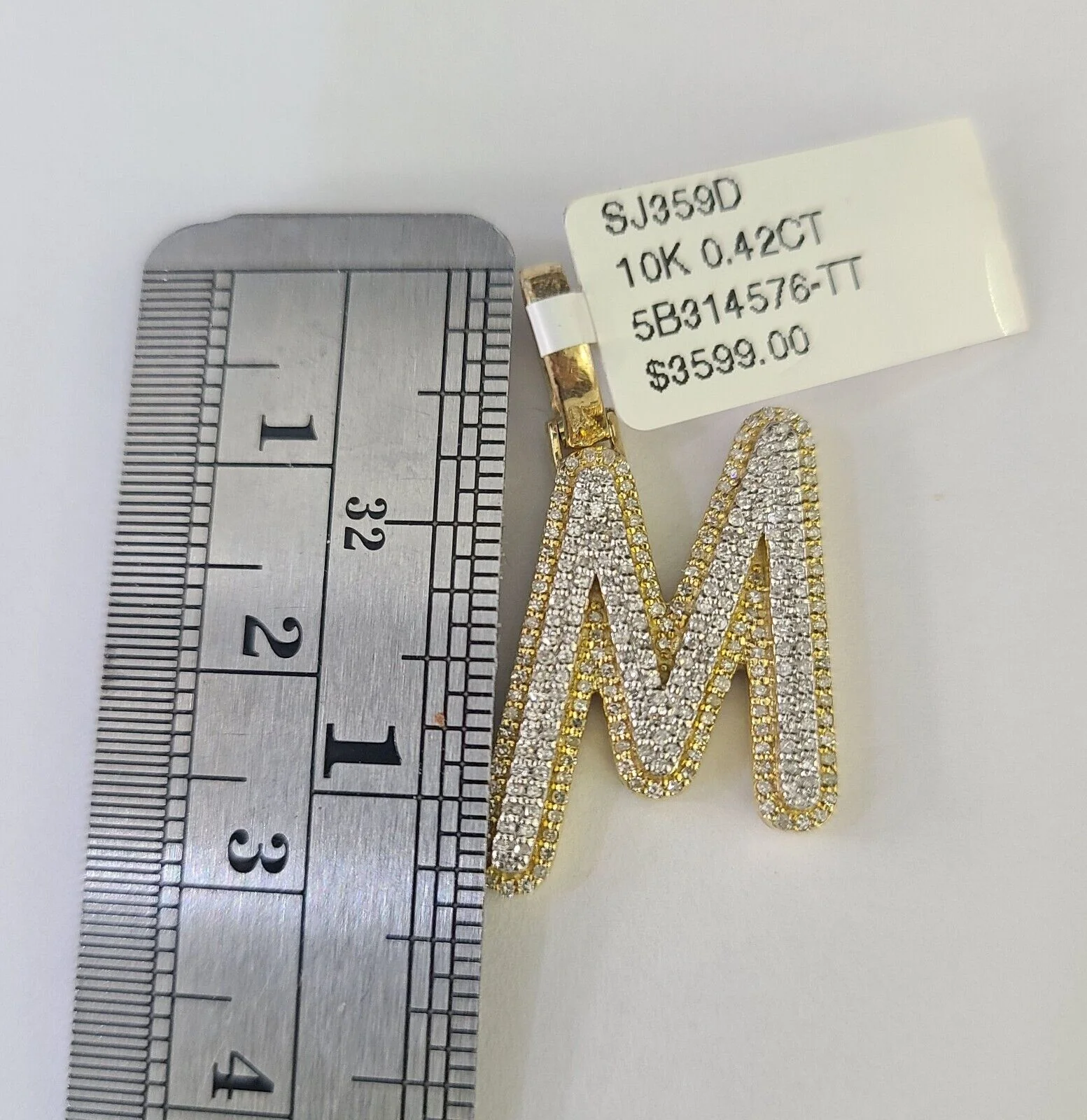 10k Yellow Gold Diamond M Charm Pendant Initial Alphabet Letter Real Genuine - Image 2