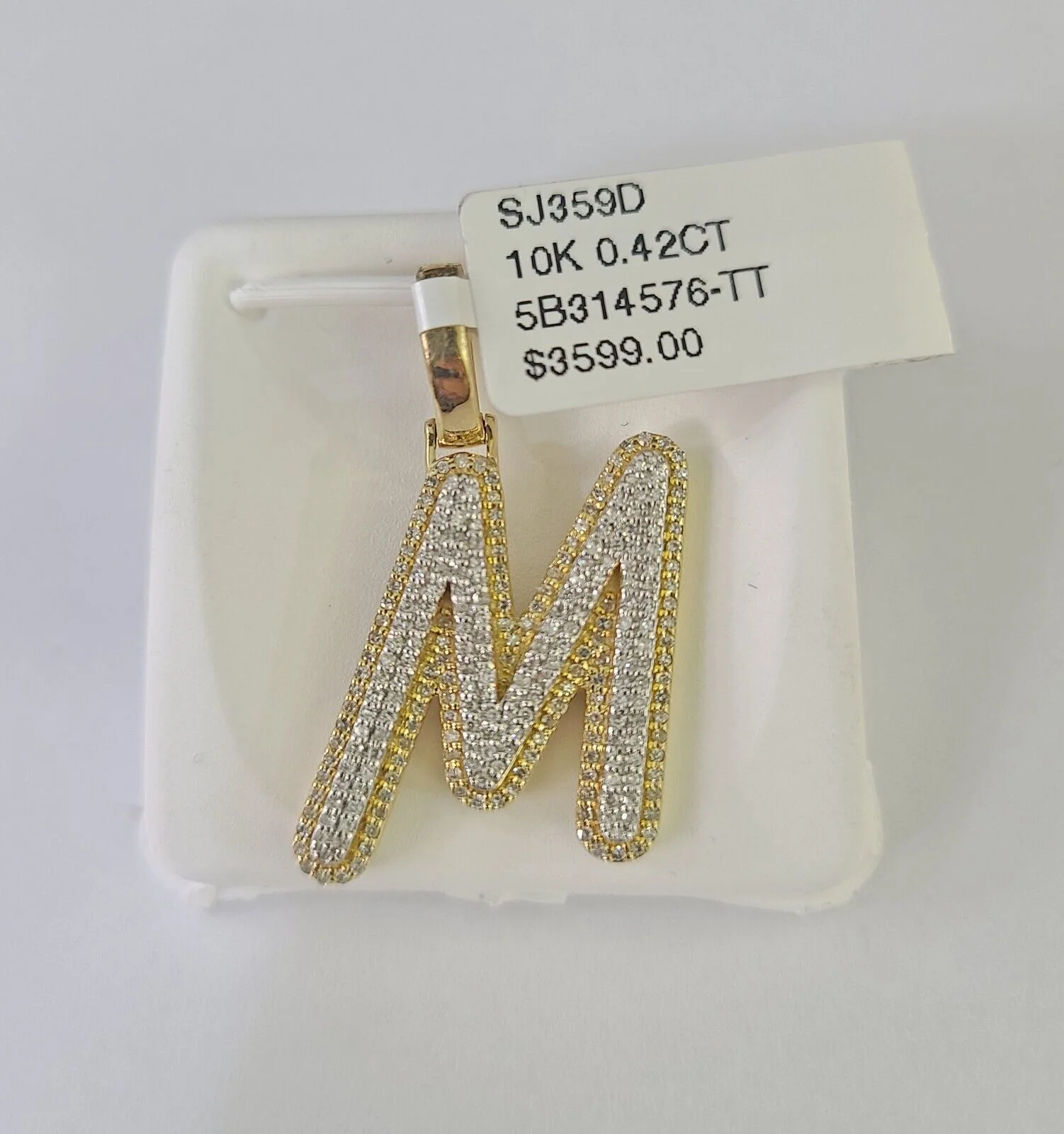 10k Yellow Gold Diamond M Charm Pendant Initial Alphabet Letter Real Genuine - Image 4