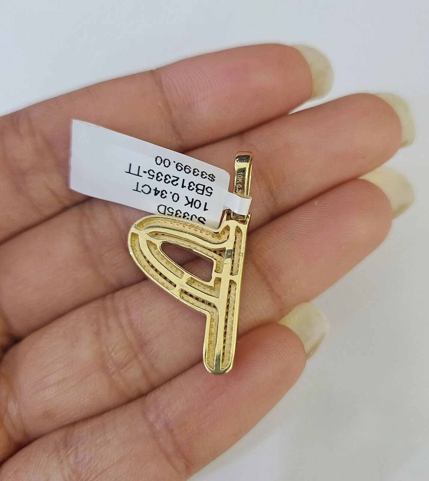 10k Yellow Gold Diamond P Charm Pendant Initial Alphabet Letter Real Genuine - Image 3