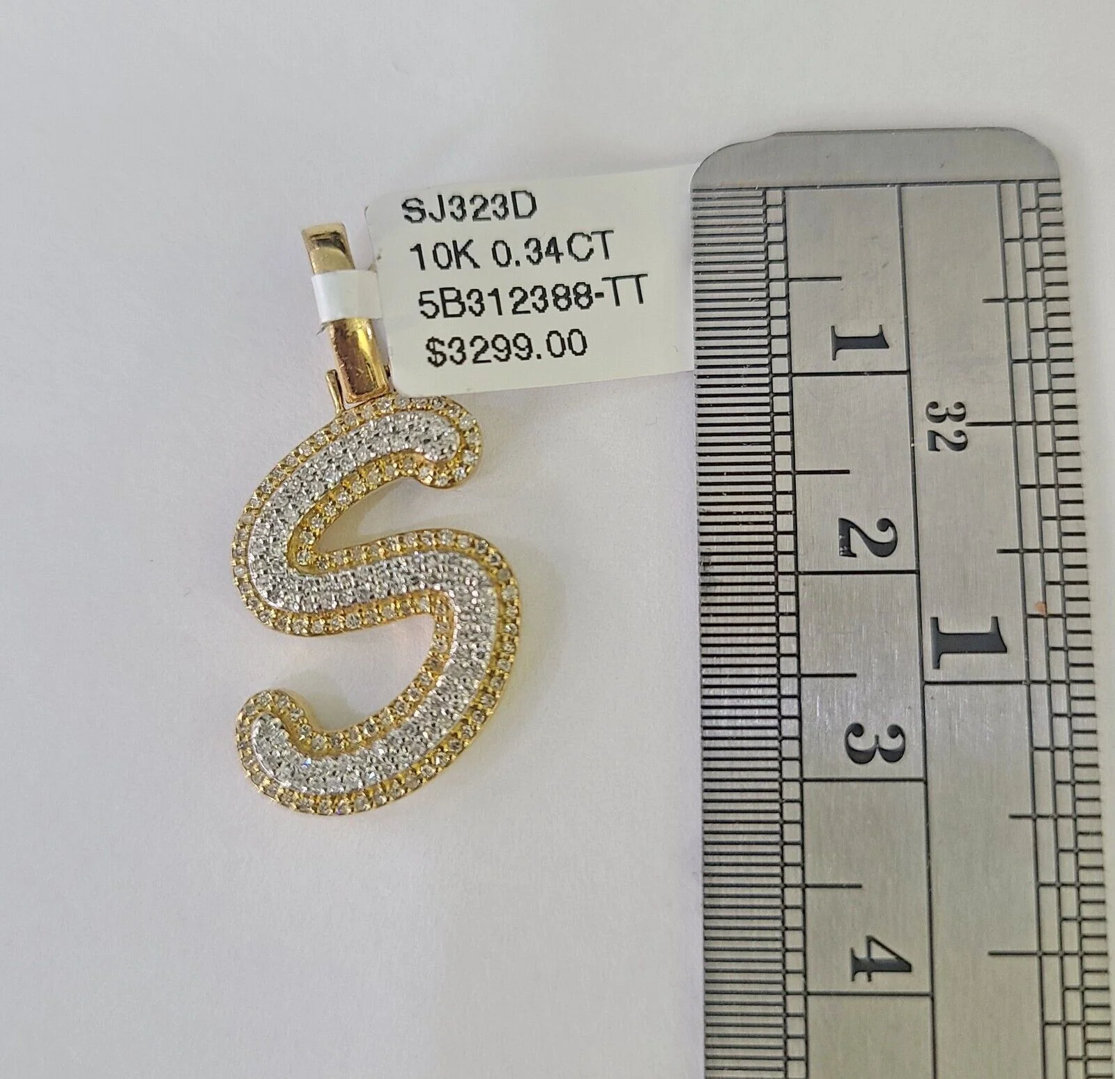 10k Yellow Gold Diamond S Charm Pendant Initial Alphabet Letter Real Genuine - Image 2