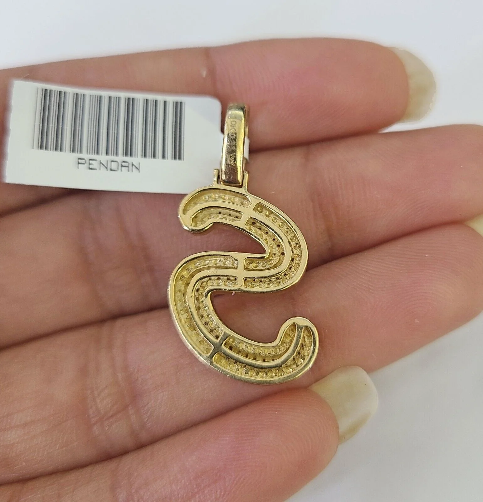 10k Yellow Gold Diamond S Charm Pendant Initial Alphabet Letter Real Genuine - Image 3