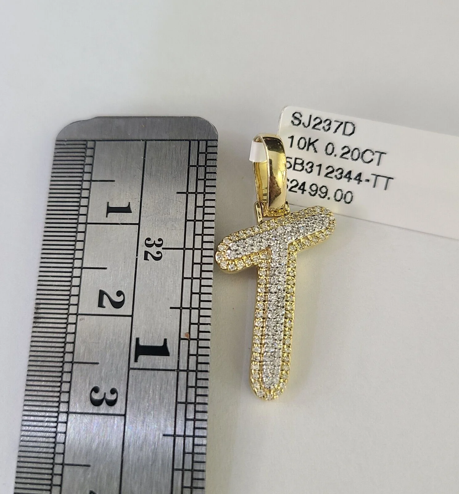 10k Yellow Gold Diamond T Charm Pendant Initial Alphabet Letter Real Genuine - Image 2