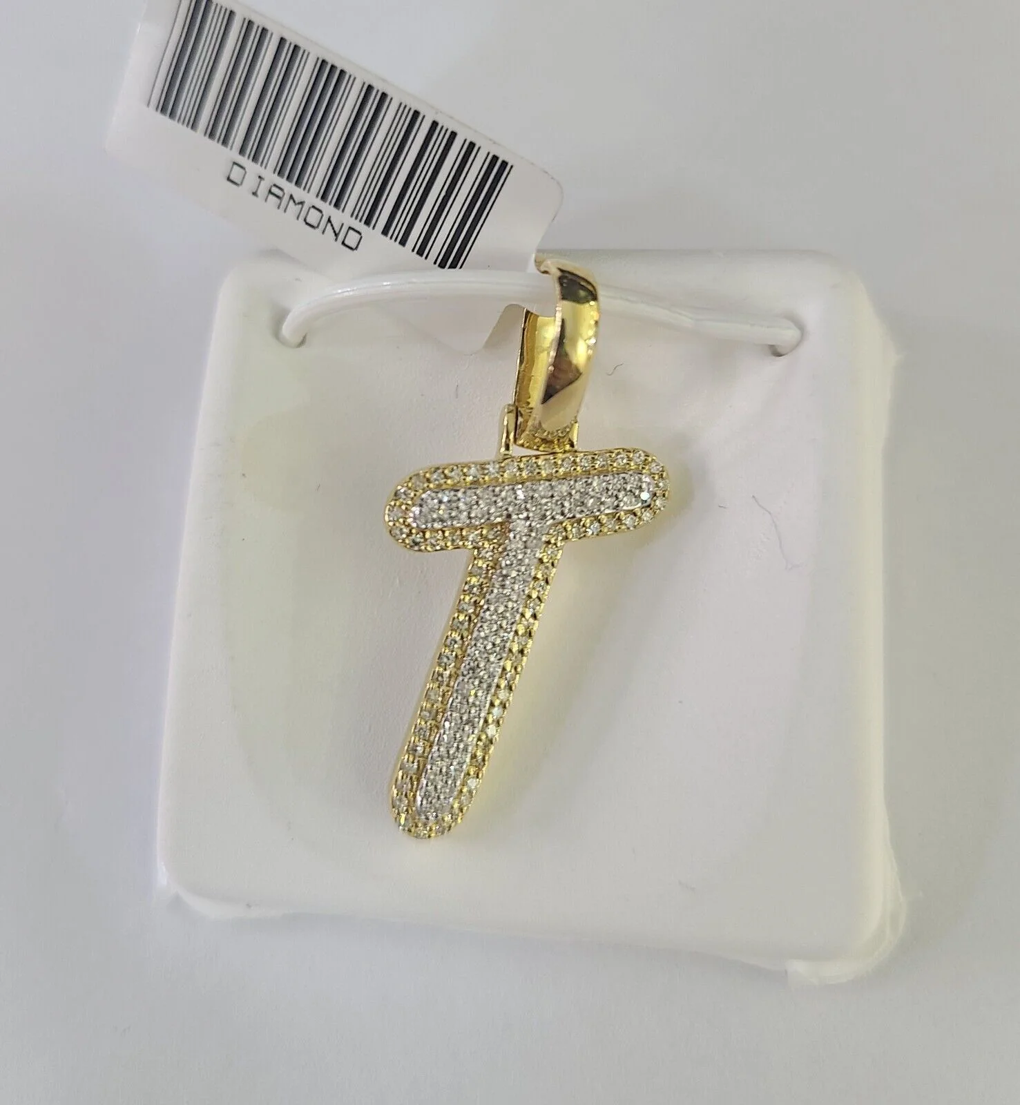 10k Yellow Gold Diamond T Charm Pendant Initial Alphabet Letter Real Genuine - Image 4