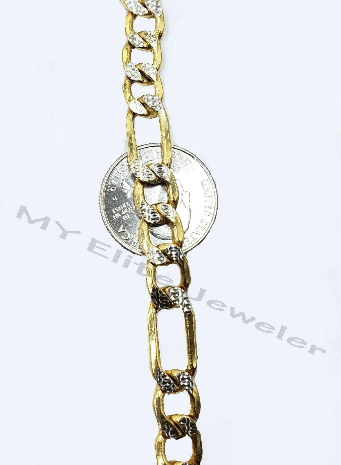 10k Yellow Gold Figaro Chain Necklace 26" Diamond Cut REAL Cuban Link - Image 4