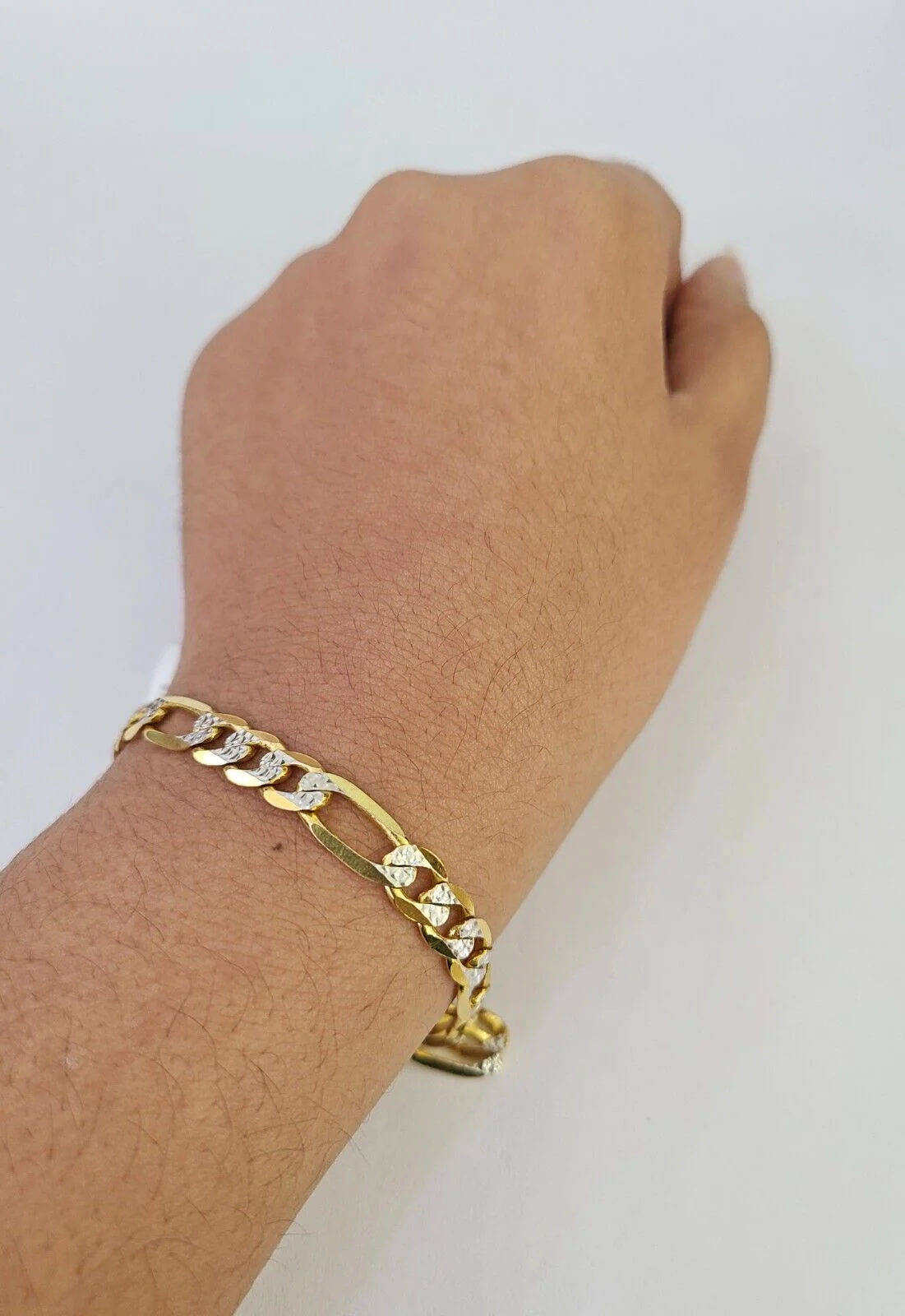 10k Yellow Gold Figaro Link Bracelet Solid 8" Inch Diamond Cuts REAL 6mm