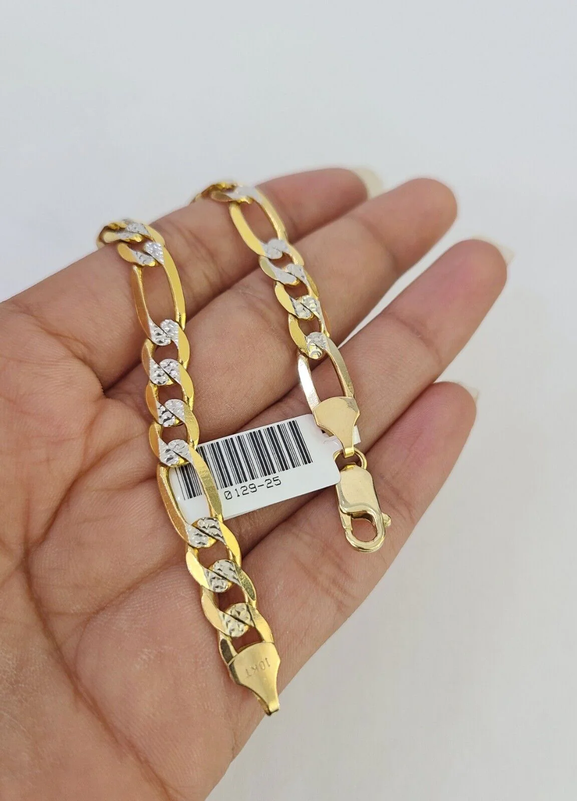 10k Yellow Gold Figaro Link Bracelet Solid 8" Inch Diamond Cuts REAL 6mm - Image 2