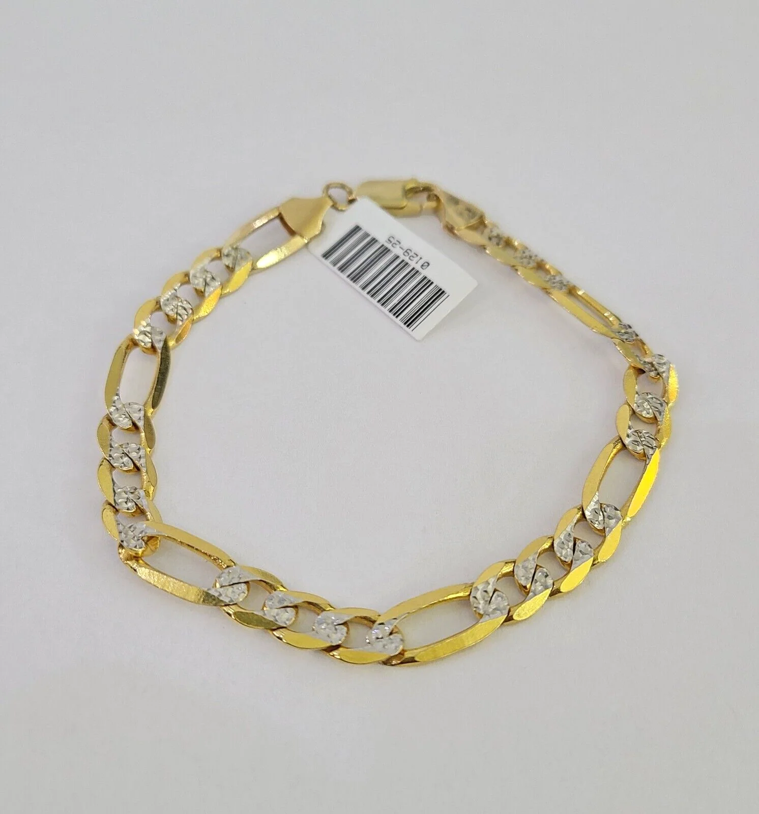 10k Yellow Gold Figaro Link Bracelet Solid 8" Inch Diamond Cuts REAL 6mm - Image 3