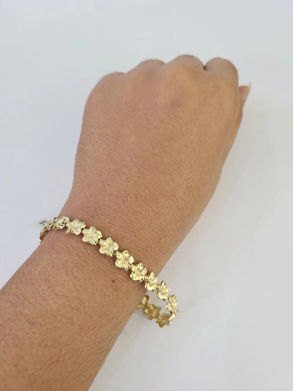 10k Yellow Gold Flower Bracelet 8mm 8" Women Ladies Real Genuine - Image 3