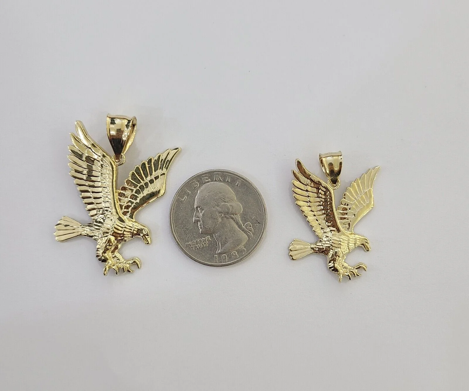 10K Yellow Gold Flying Eagle Charm 1 - 2" Inch Bird Pendent Real 10kt - Image 2