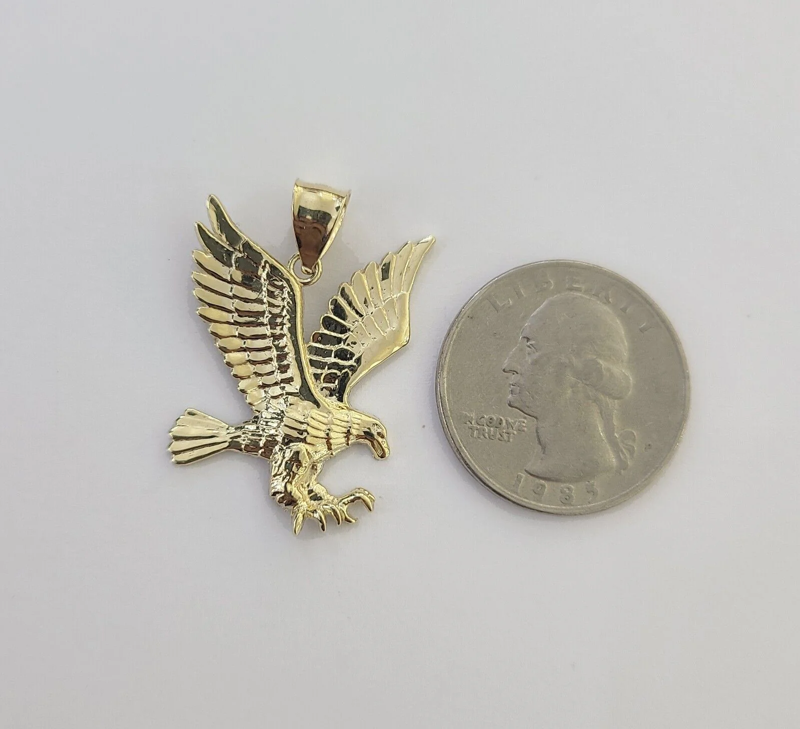 10K Yellow Gold Flying Eagle Charm 1 - 2" Inch Bird Pendent Real 10kt - Image 5
