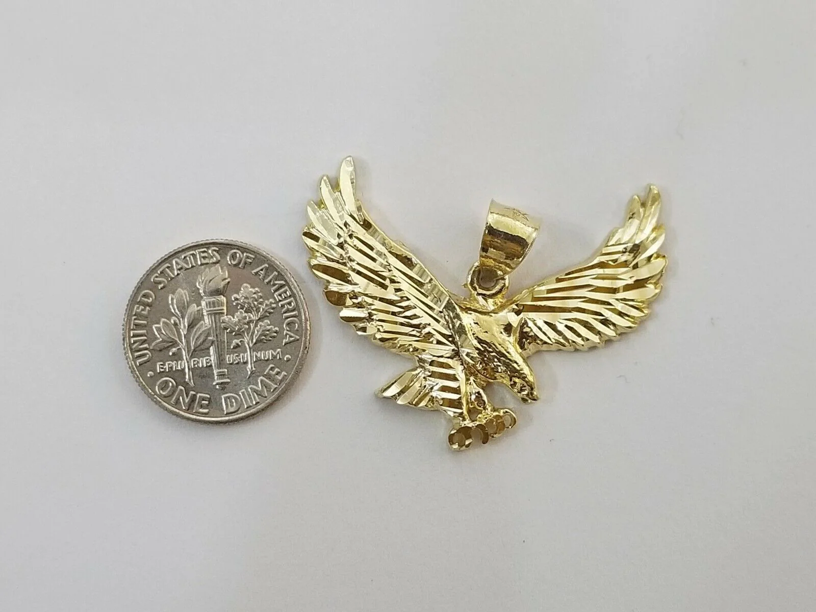 10k Yellow Gold Flying Eagle Diamond Cut Charm Pendant Men Women Real - Image 3