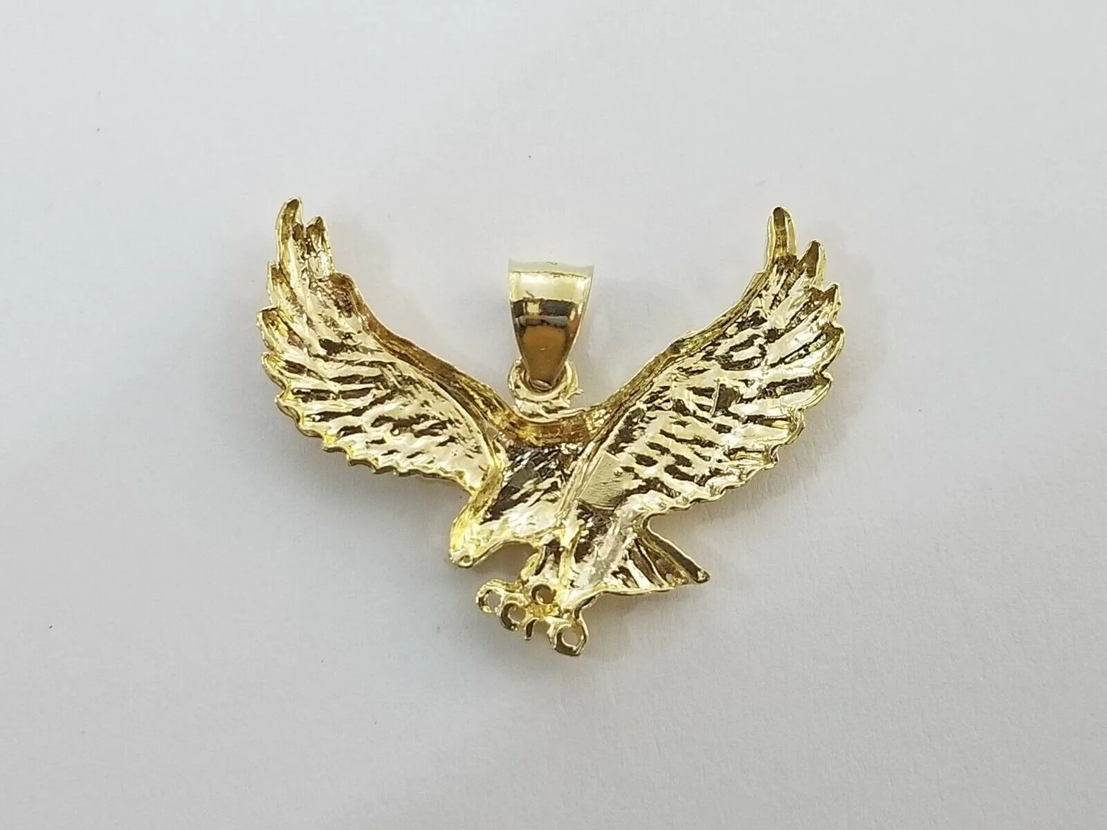 10k Yellow Gold Flying Eagle Diamond Cut Charm Pendant Men Women Real - Image 4