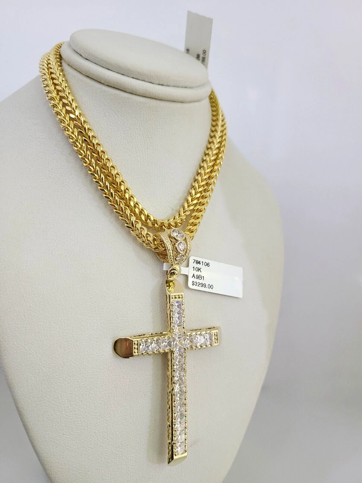 10k Yellow Gold Franco Chain Jesus Cross Charm Pendant 4mm 18-28 Inch Necklace - Image 3