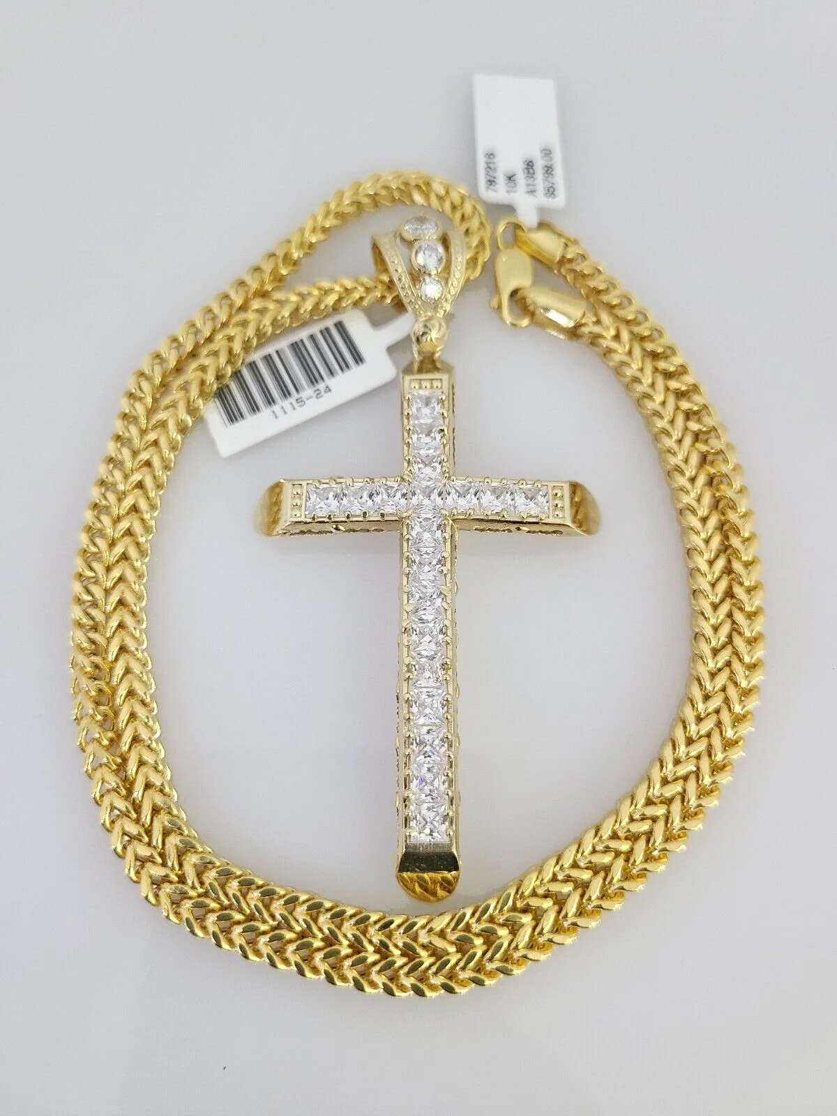 10k Yellow Gold Franco Chain Jesus Cross Charm Pendant 4mm 18-28 Inch Necklace - Image 4