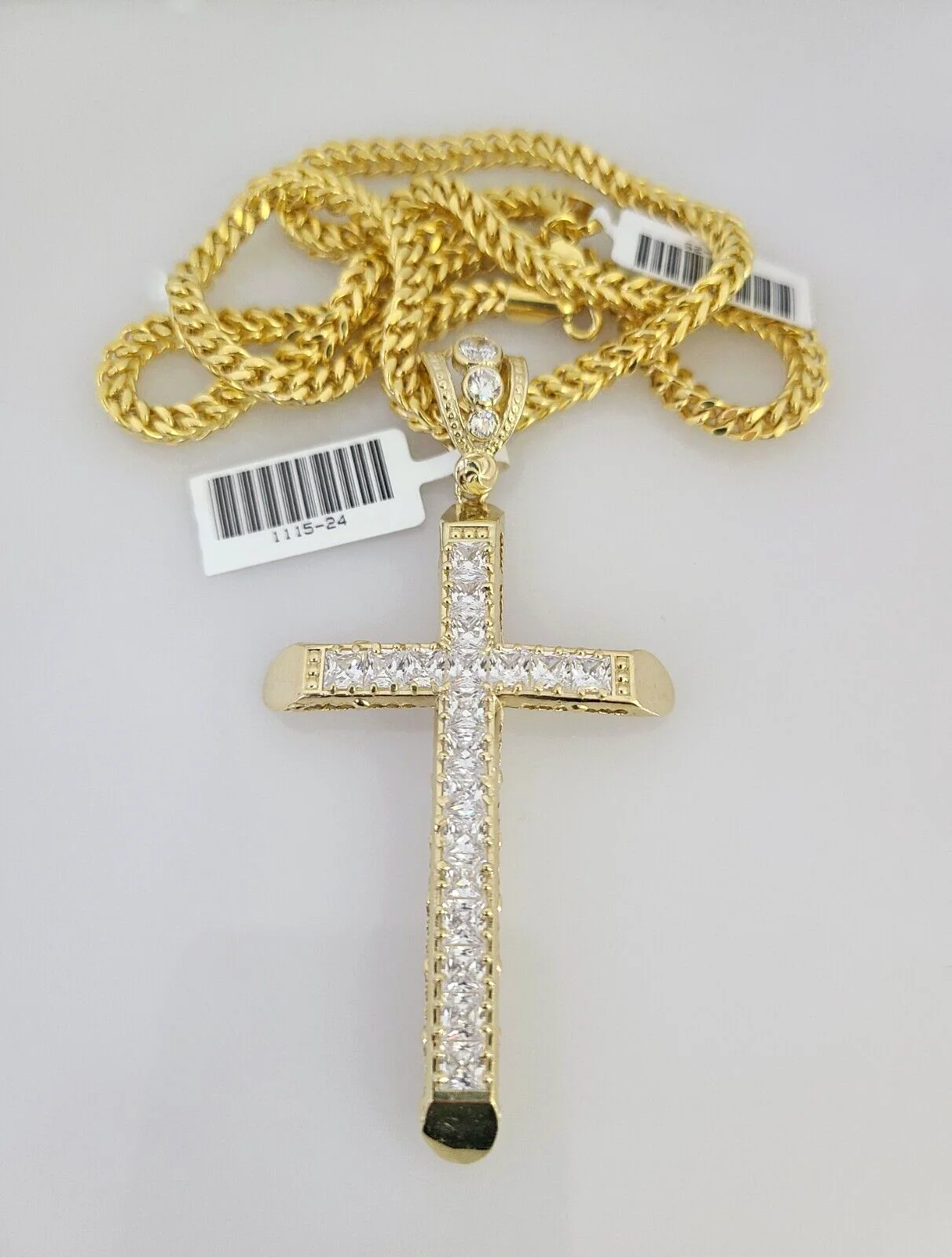 10k Yellow Gold Franco Chain Jesus Cross Charm Pendant 4mm 18-28 Inch Necklace - Image 5