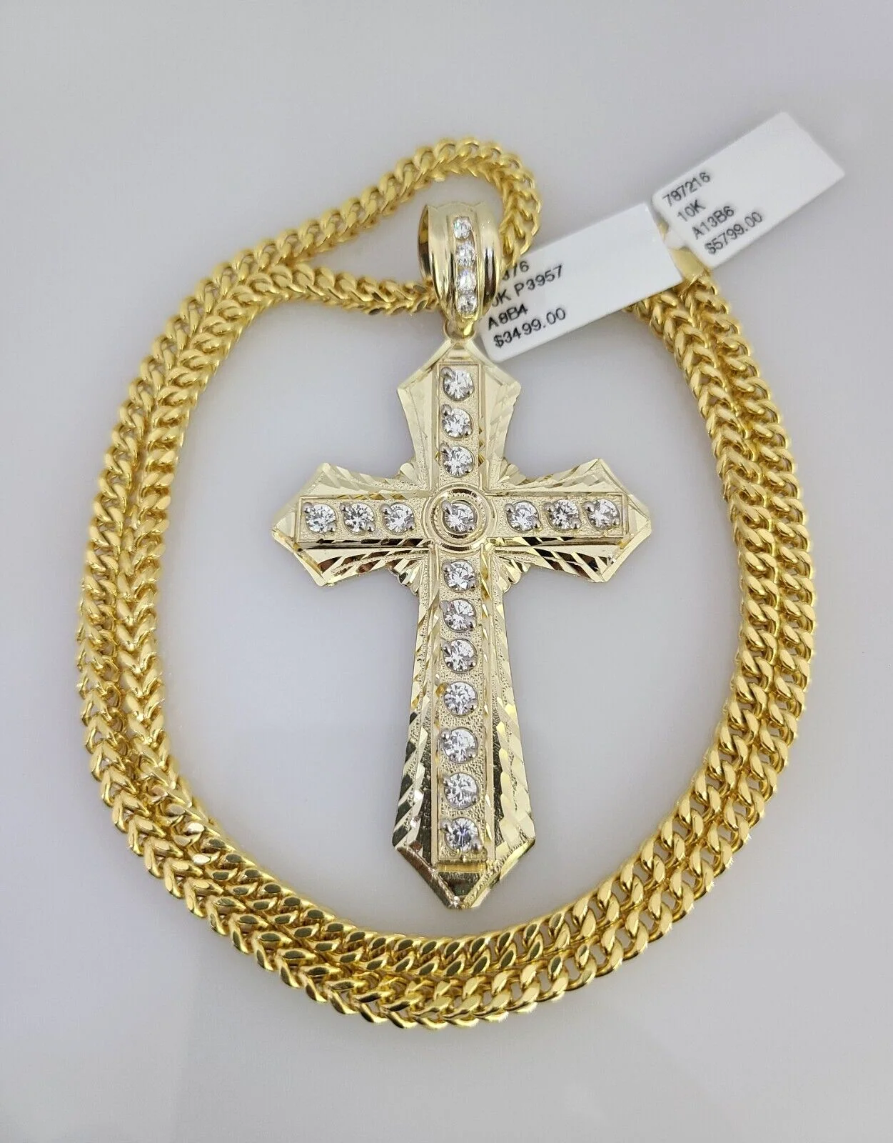 10k Yellow Gold Franco Chain Jesus Cross Charm Pendant 4mm 18-28 Inch Necklace - Image 5