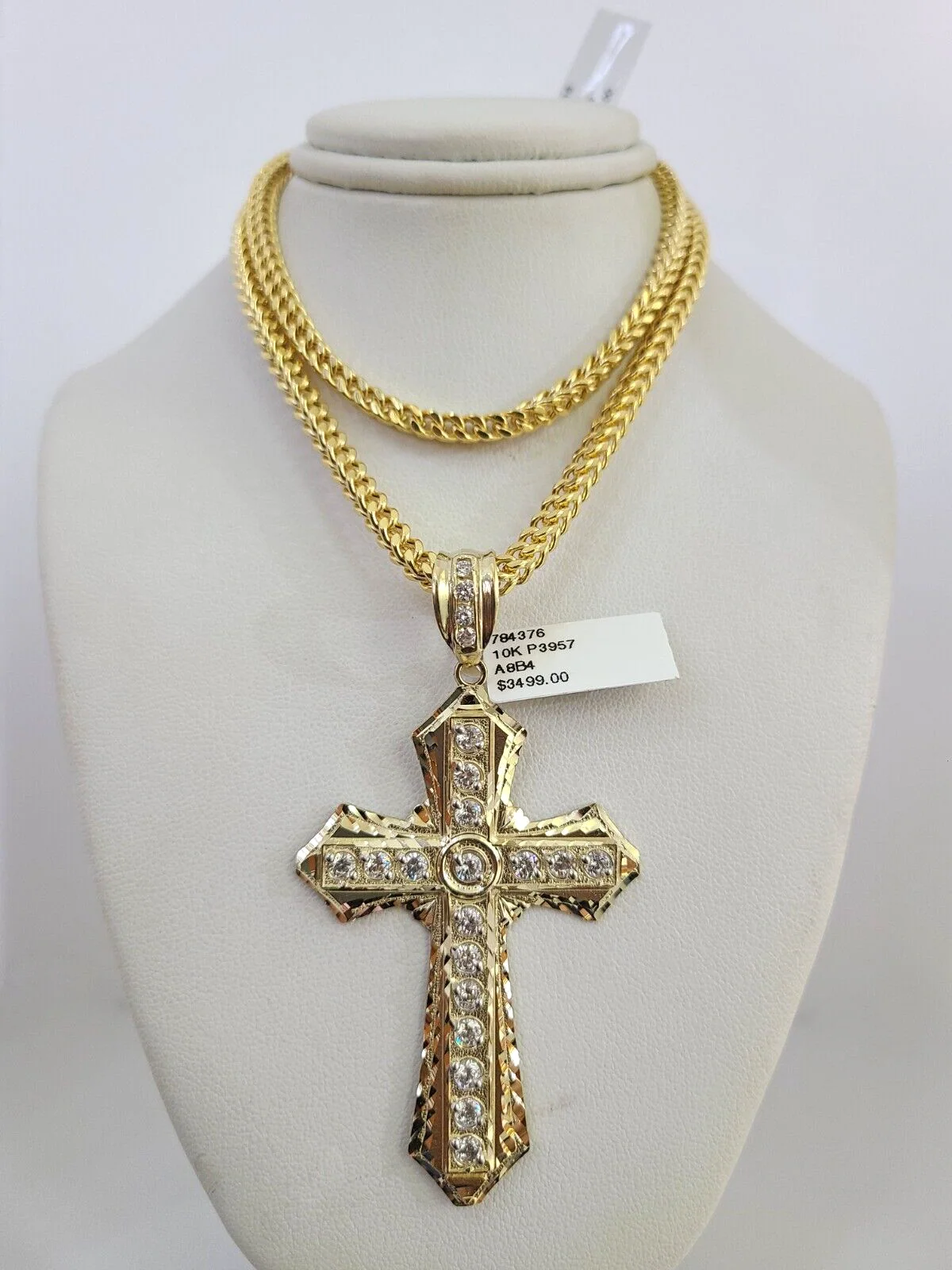 10k Yellow Gold Franco Chain Jesus Cross Charm Pendant 4mm 18-28 Inch Necklace - Image 6