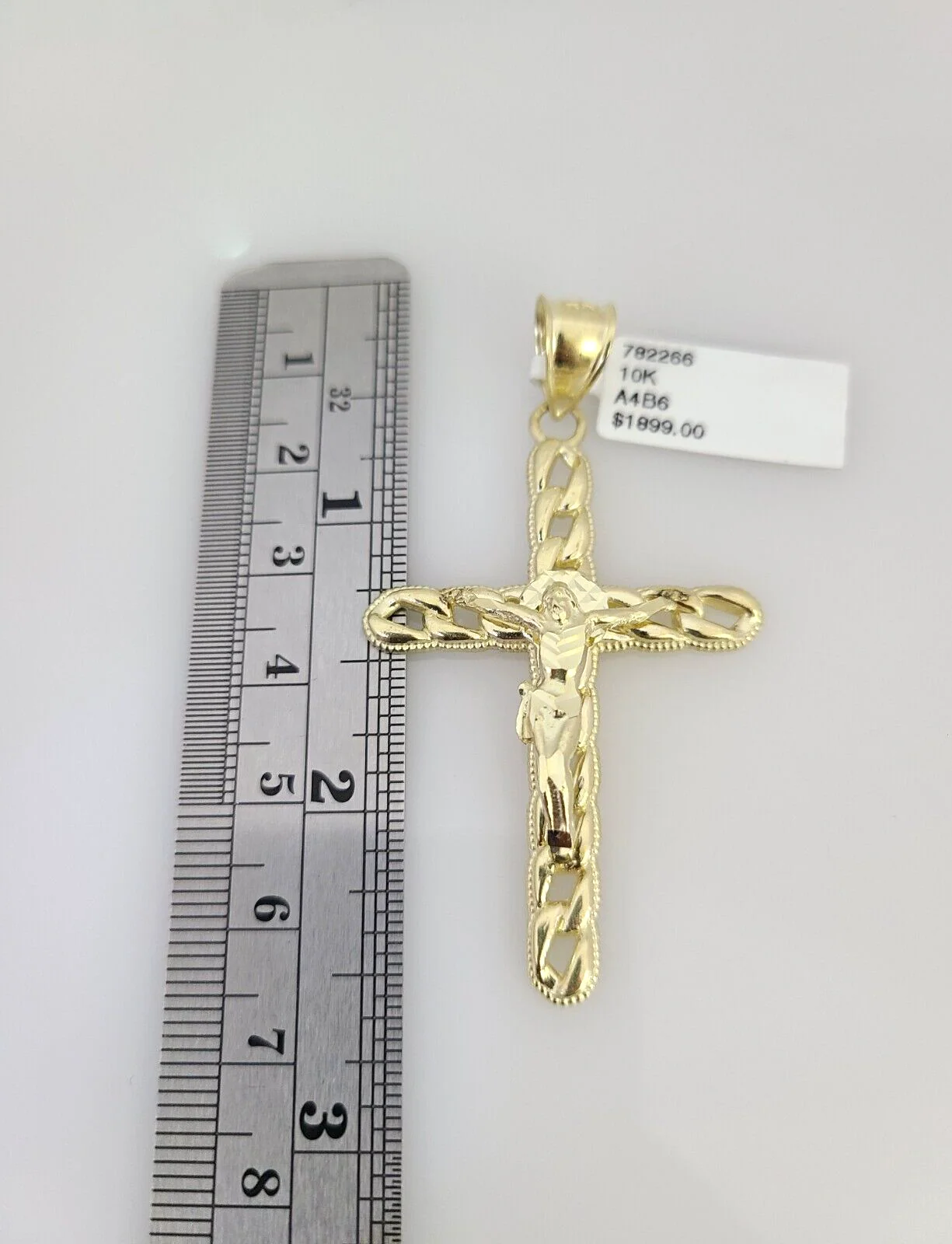 10k Yellow Gold Franco Chain Jesus Cross Charm Pendant 4mm 18-28 Inches Necklace - Image 6