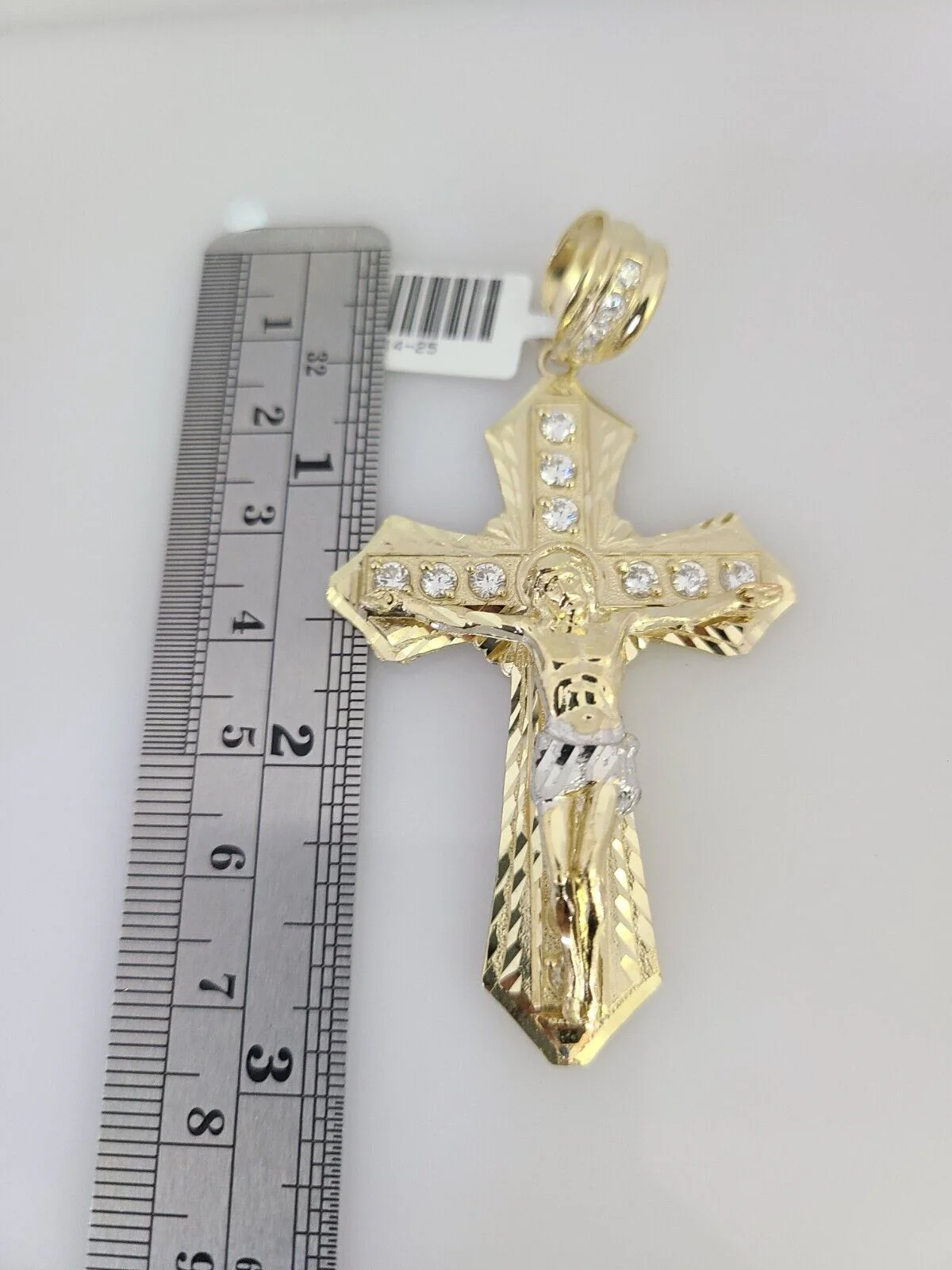 10k Yellow Gold Franco Chain Jesus Cross Charm Pendant 4mm 18-28 Inches Necklace - Image 2