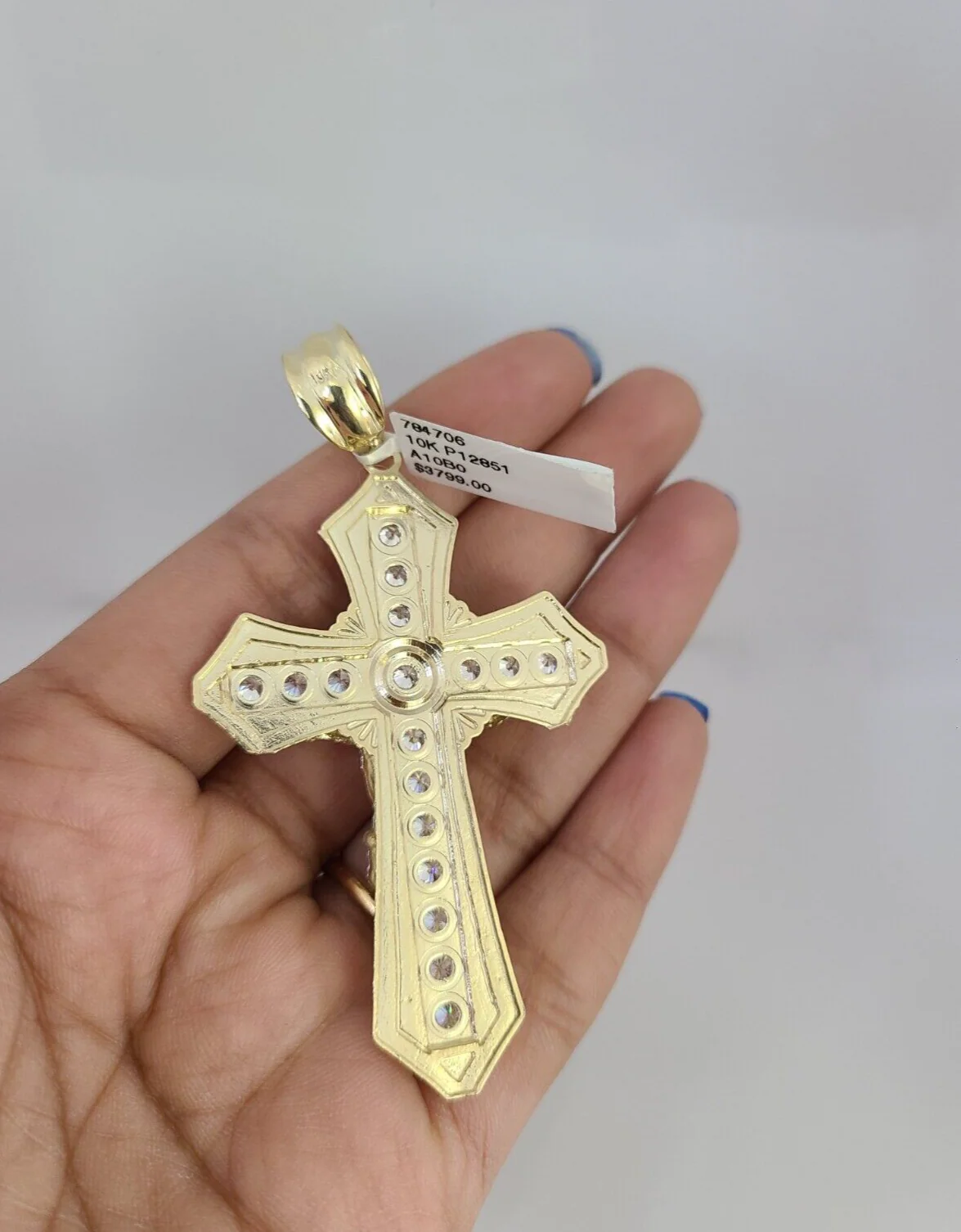10k Yellow Gold Franco Chain Jesus Cross Charm Pendant 4mm 18-28 Inches Necklace - Image 5
