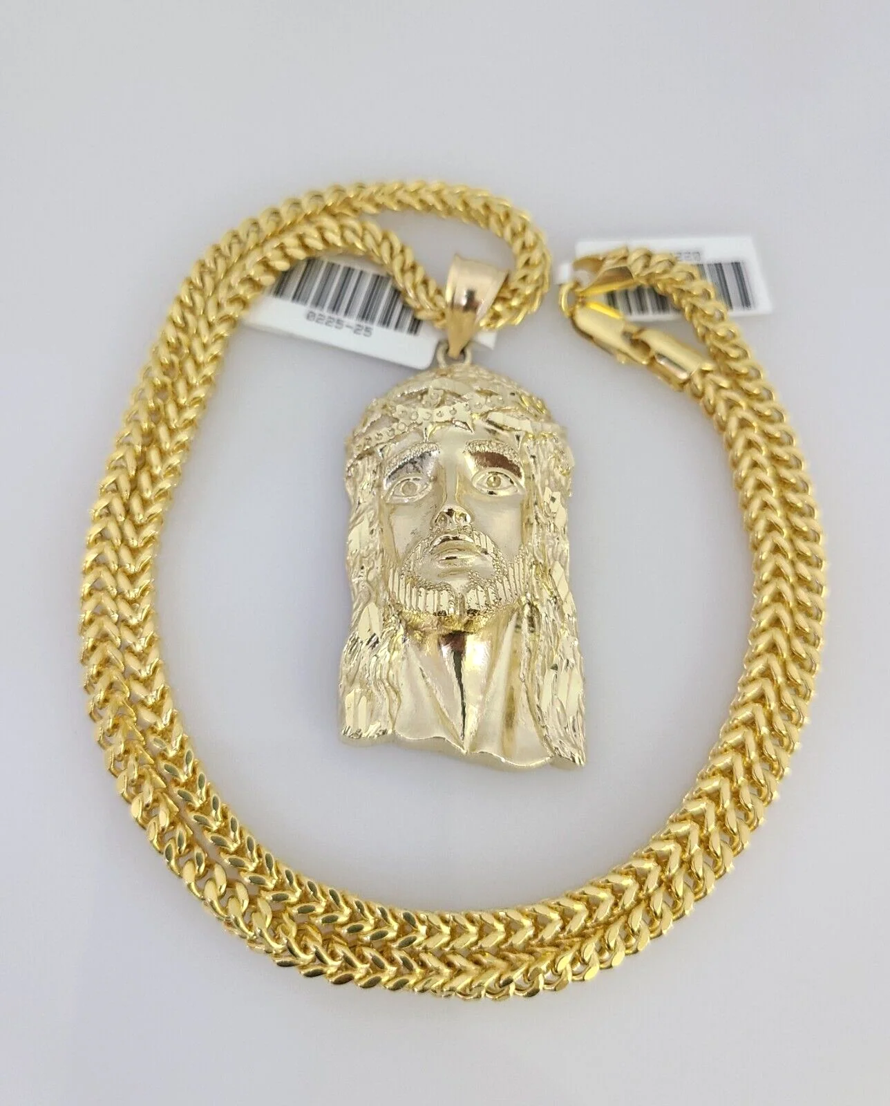 10k Yellow Gold Franco Chain Jesus Head Charm Pendant 4mm 18-28 Inches Necklace - Image 2