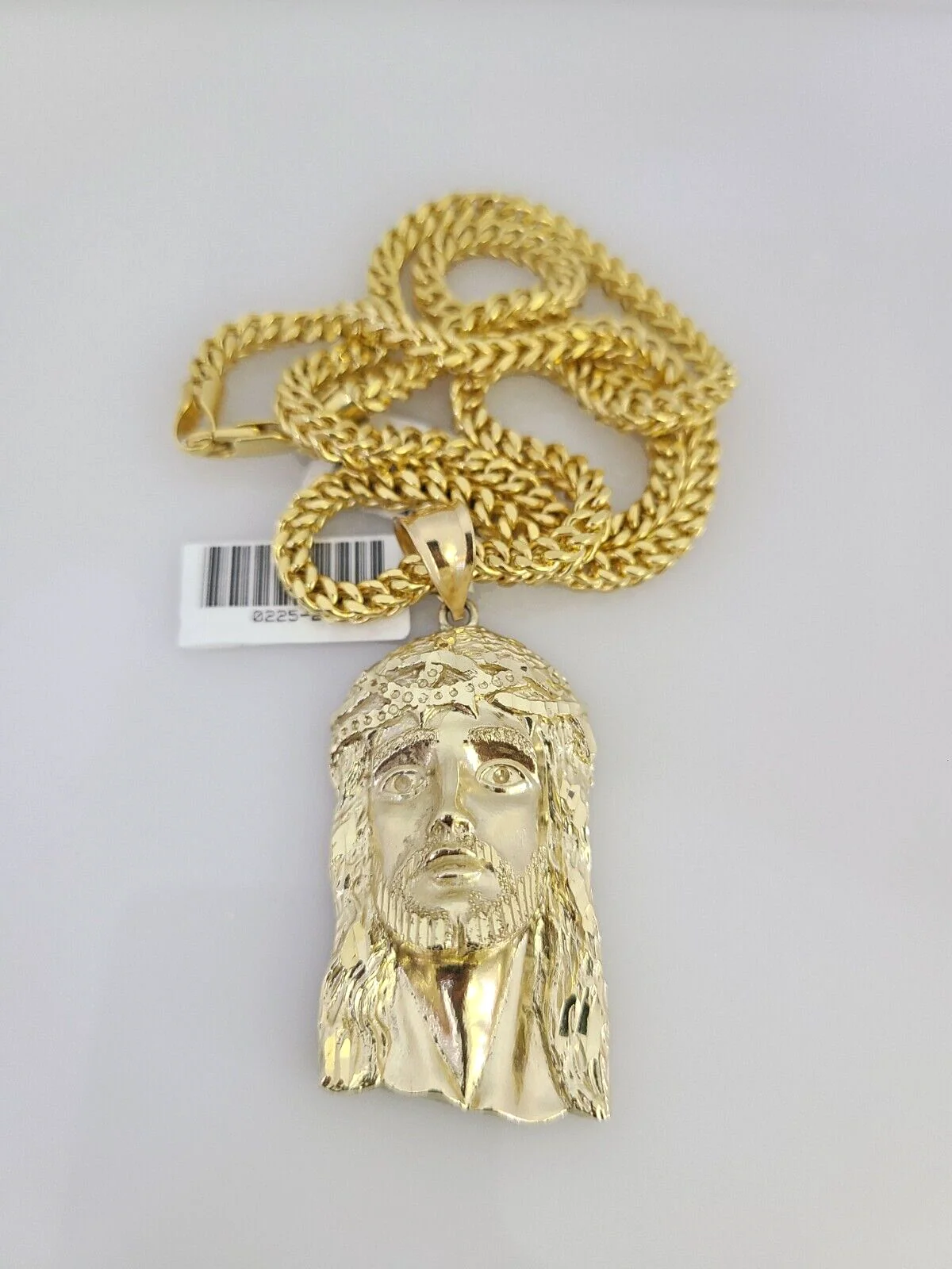 10k Yellow Gold Franco Chain Jesus Head Charm Pendant 4mm 18-28 Inches Necklace - Image 3