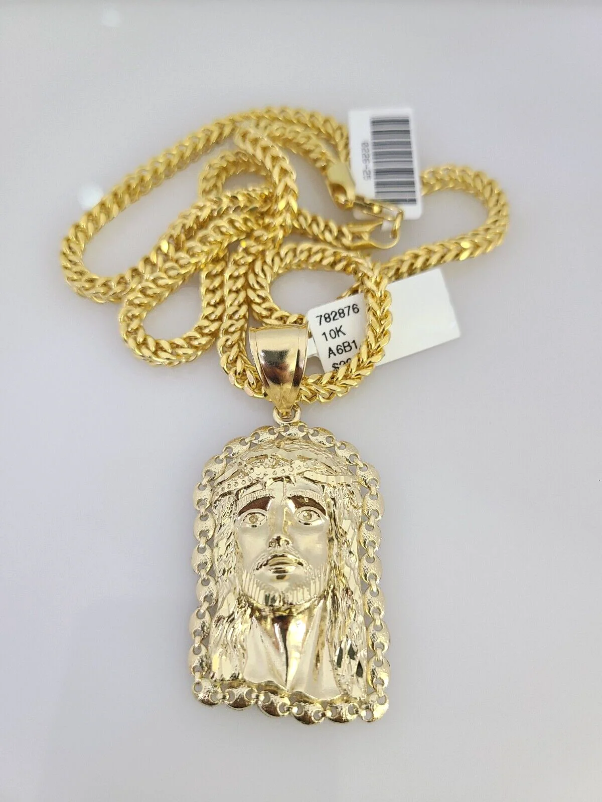 10k Yellow Gold Franco Chain Jesus Head Charm Pendant 4mm 18-28 Inches Necklace - Image 4