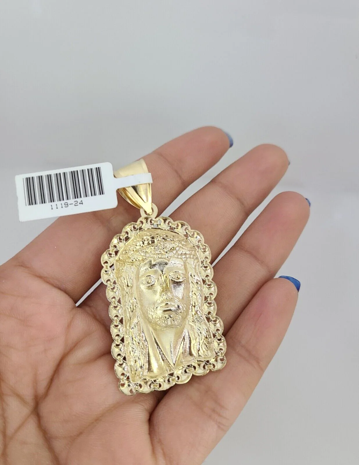 10k Yellow Gold Franco Chain Jesus Head Charm Pendant 4mm 18-28 Inches Necklace - Image 5
