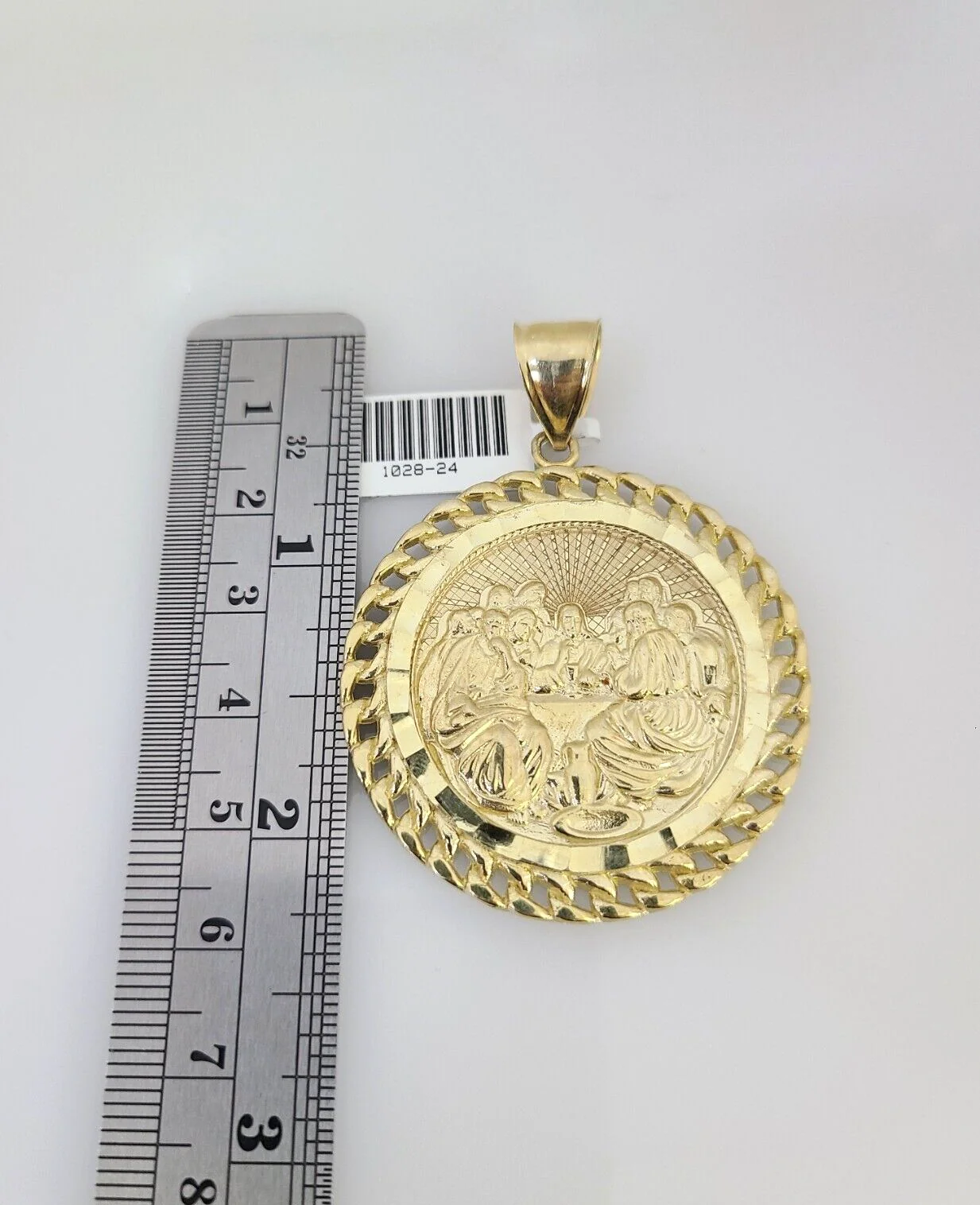 10k Yellow Gold Franco Chain Last Supper Charm Pendant 4mm 18-28 Inches Necklace - Image 3