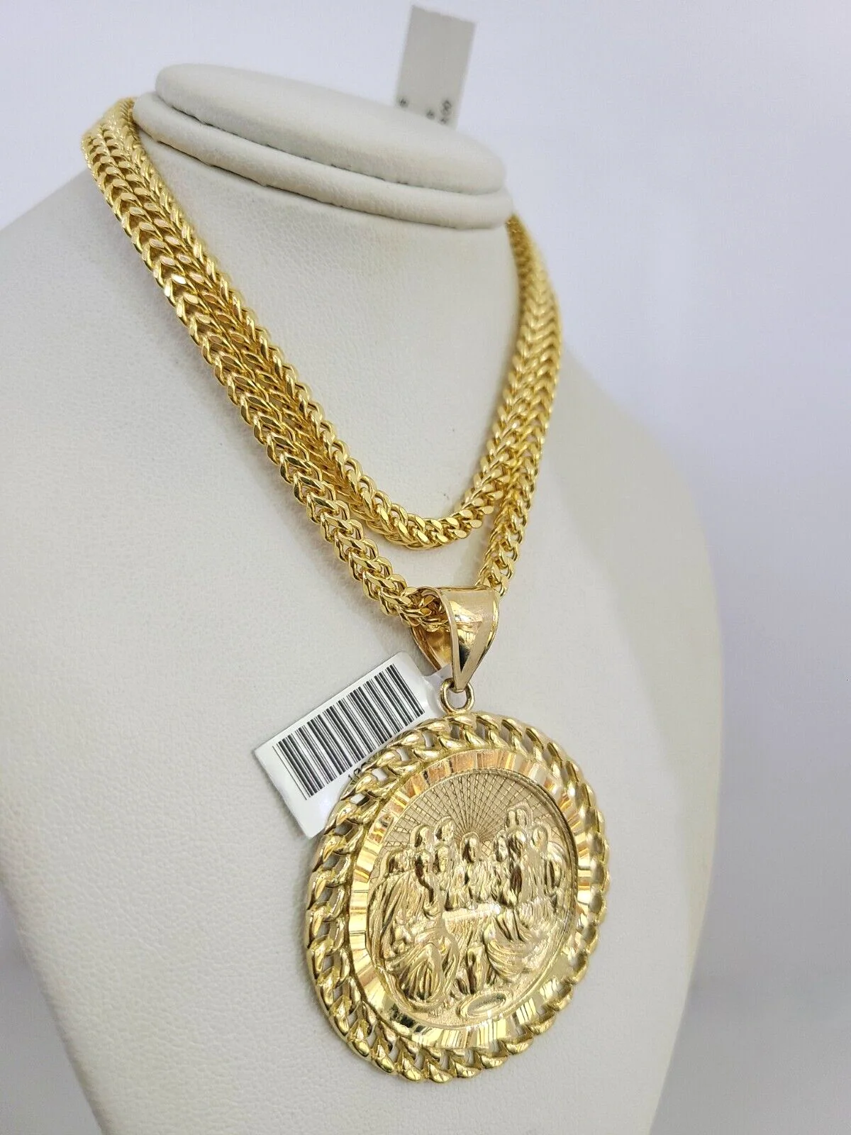 10k Yellow Gold Franco Chain Last Supper Charm Pendant 4mm 18-28 Inches Necklace - Image 4