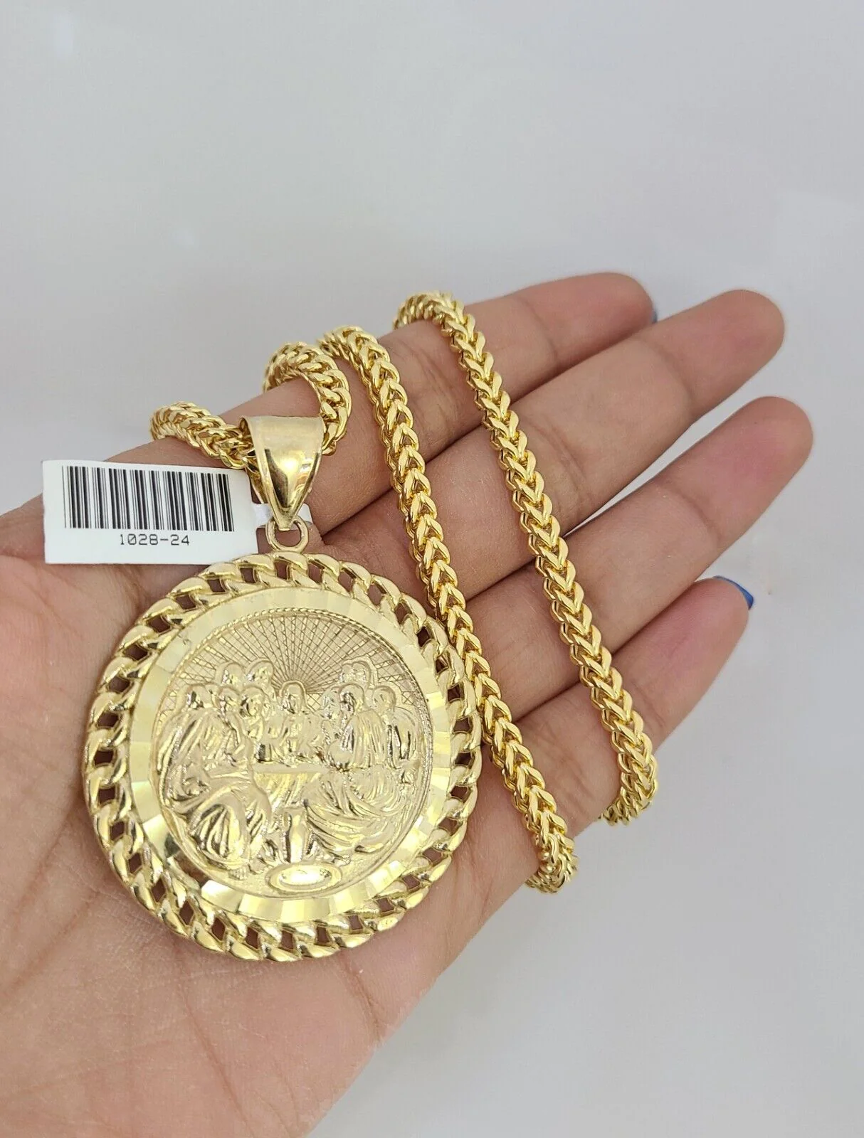 10k Yellow Gold Franco Chain Last Supper Charm Pendant 4mm 18-28 Inches Necklace - Image 6