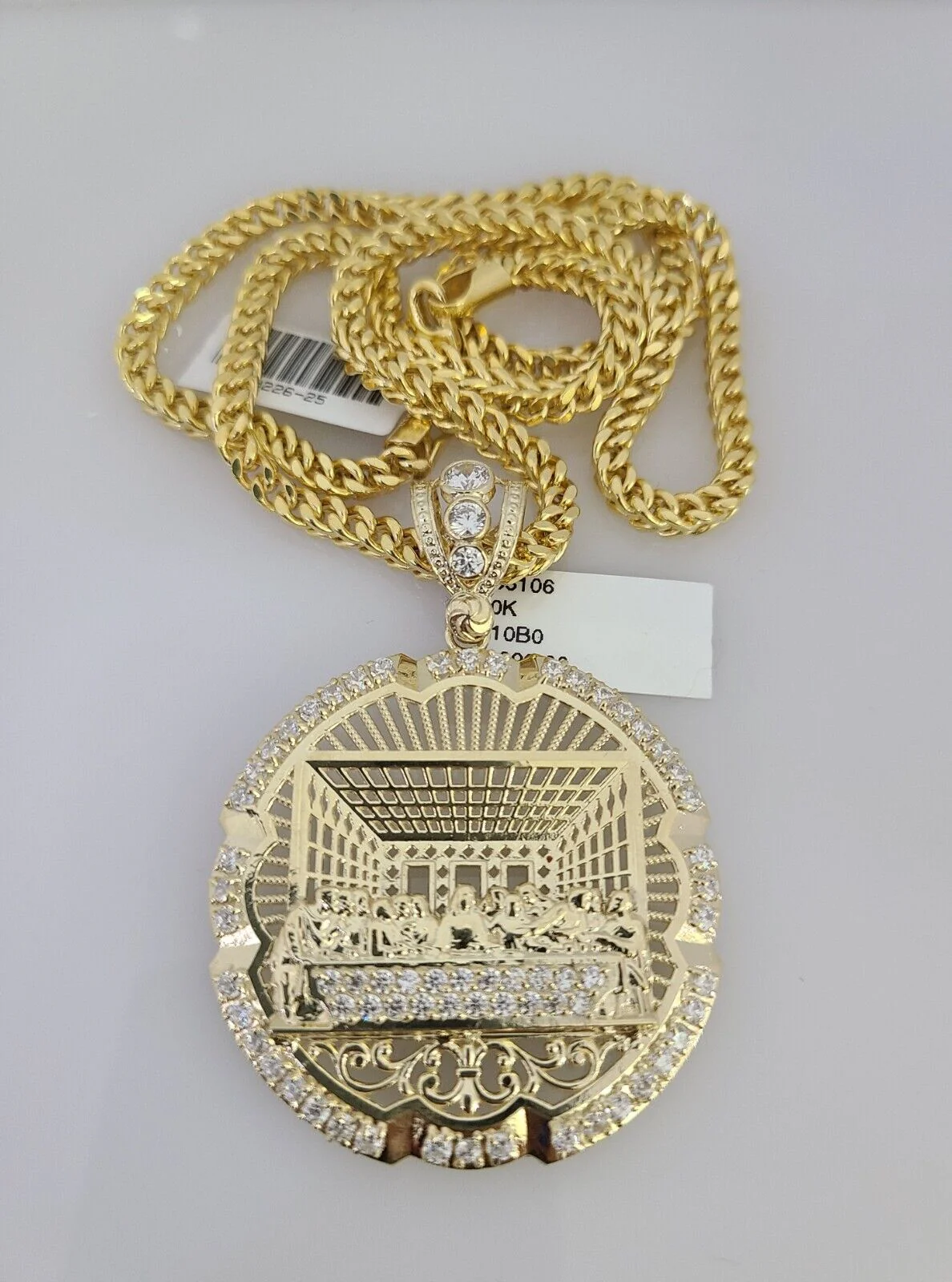 10k Yellow Gold Franco Chain Last Supper Charm Pendant 4mm 18-28 Inches Necklace - Image 2