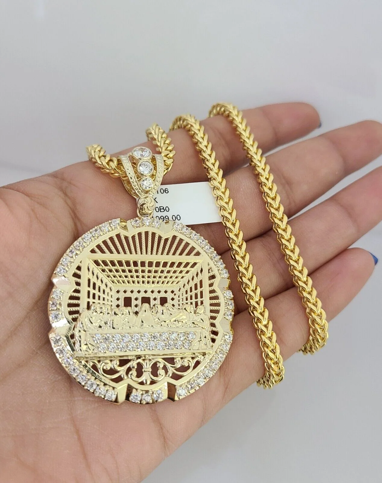 10k Yellow Gold Franco Chain Last Supper Charm Pendant 4mm 18-28 Inches Necklace - Image 5