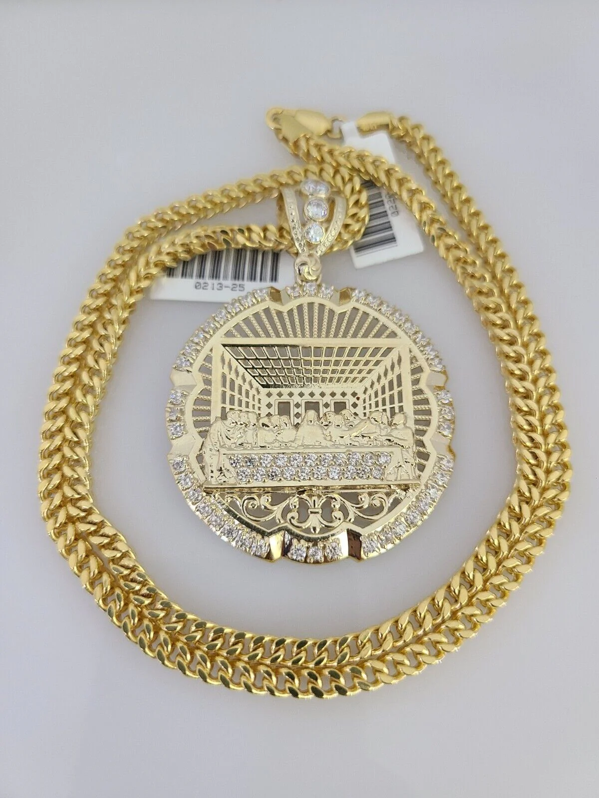 10k Yellow Gold Franco Chain Last Supper Charm Pendant 4mm 18-28 Inches Necklace - Image 6