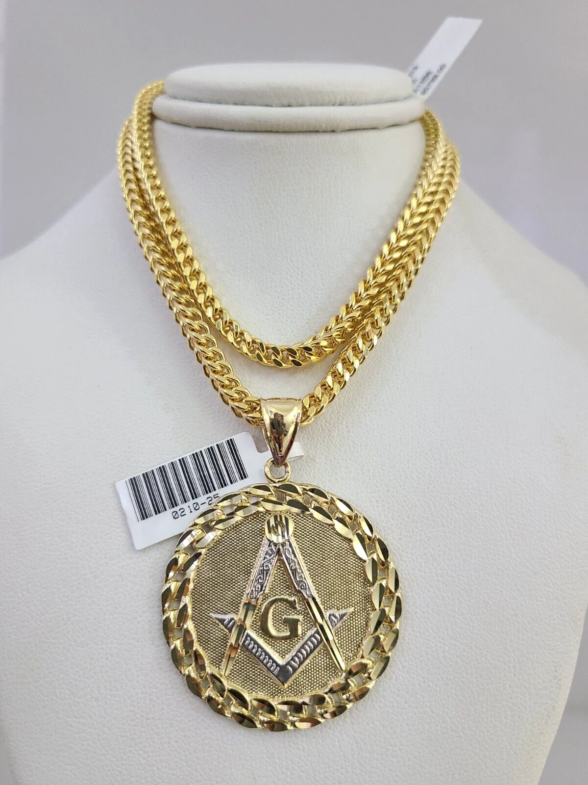 10k Yellow Gold Franco Chain Masonic Charm Pendant 4mm 18-28 Inch Necklace